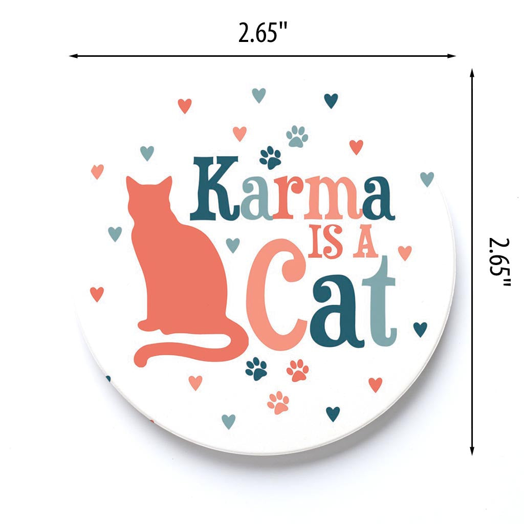 Car Coaster-Karma Is A Cat Paw Prints & Hearts -3