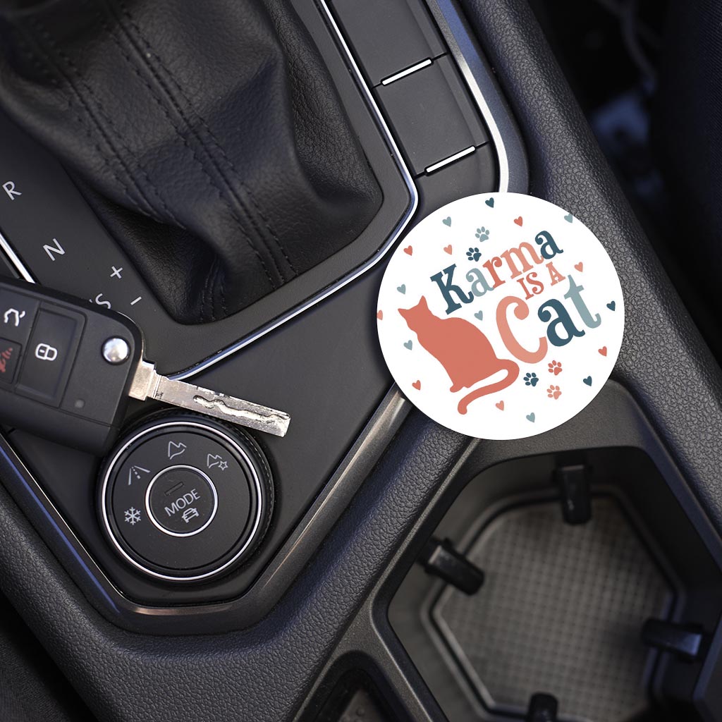 Car Coaster-Karma Is A Cat Paw Prints & Hearts -5