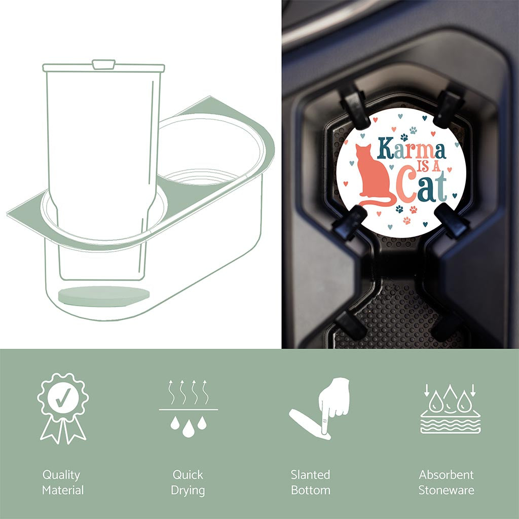 Car Coaster-Karma Is A Cat Paw Prints & Hearts -6