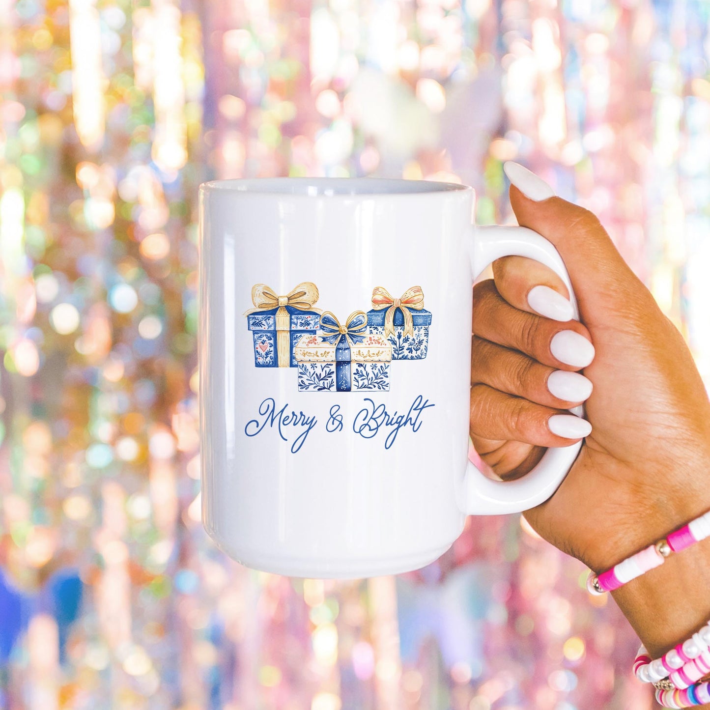 15oz Coffee Mug White-Blue Noel - A Grand Millennial Christmas -4