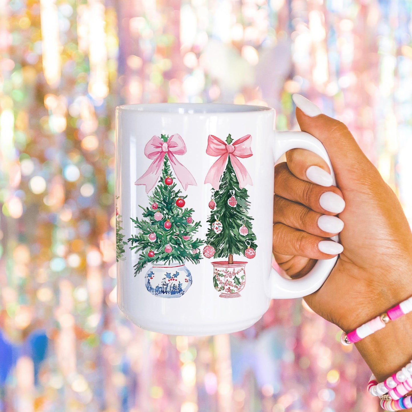 15oz Coffee Mug White-Blush & Baubles - A Grand Millennial Christmas -4