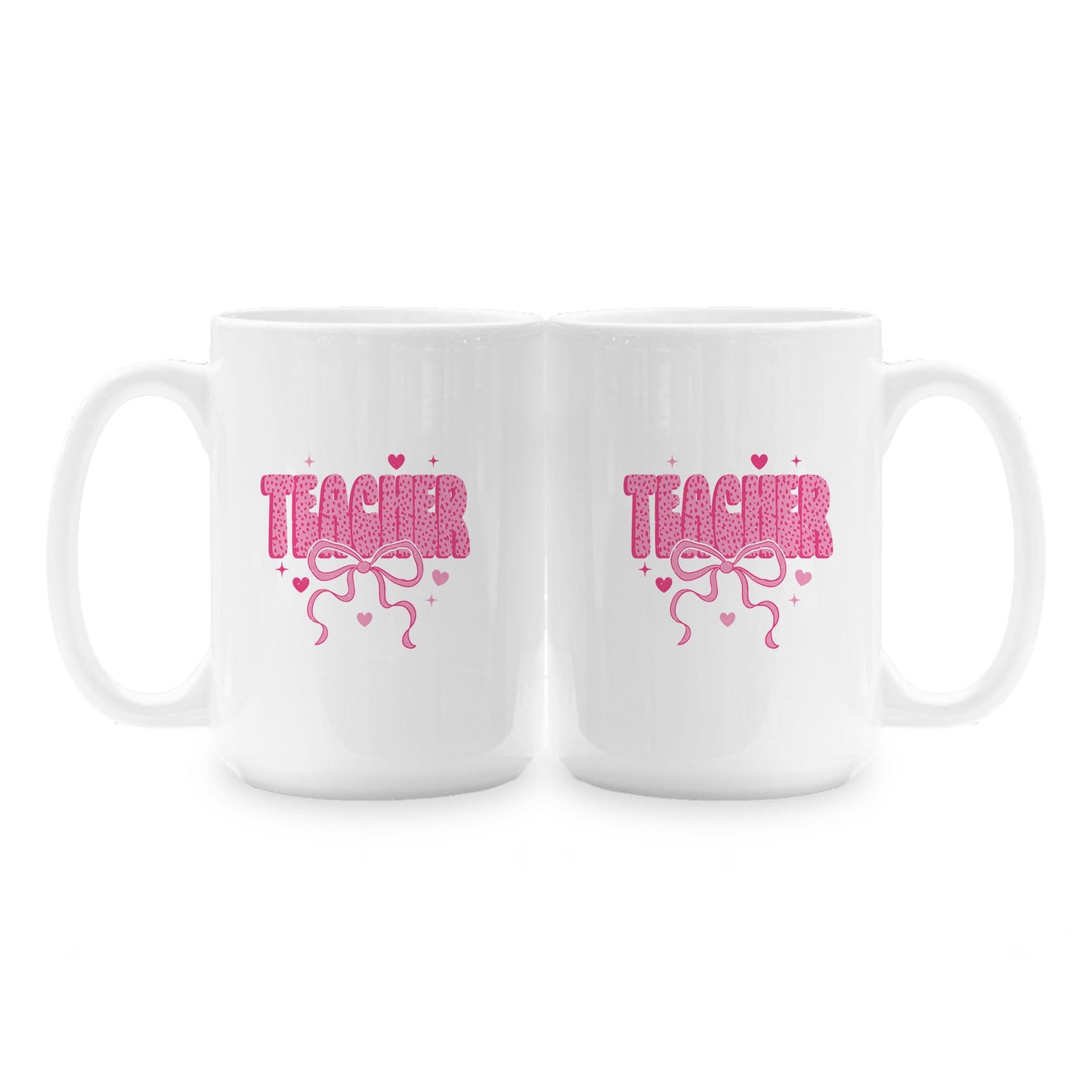 15oz Coffee Mug White-Classroom Coquette Teacher Hearts & Bow -1