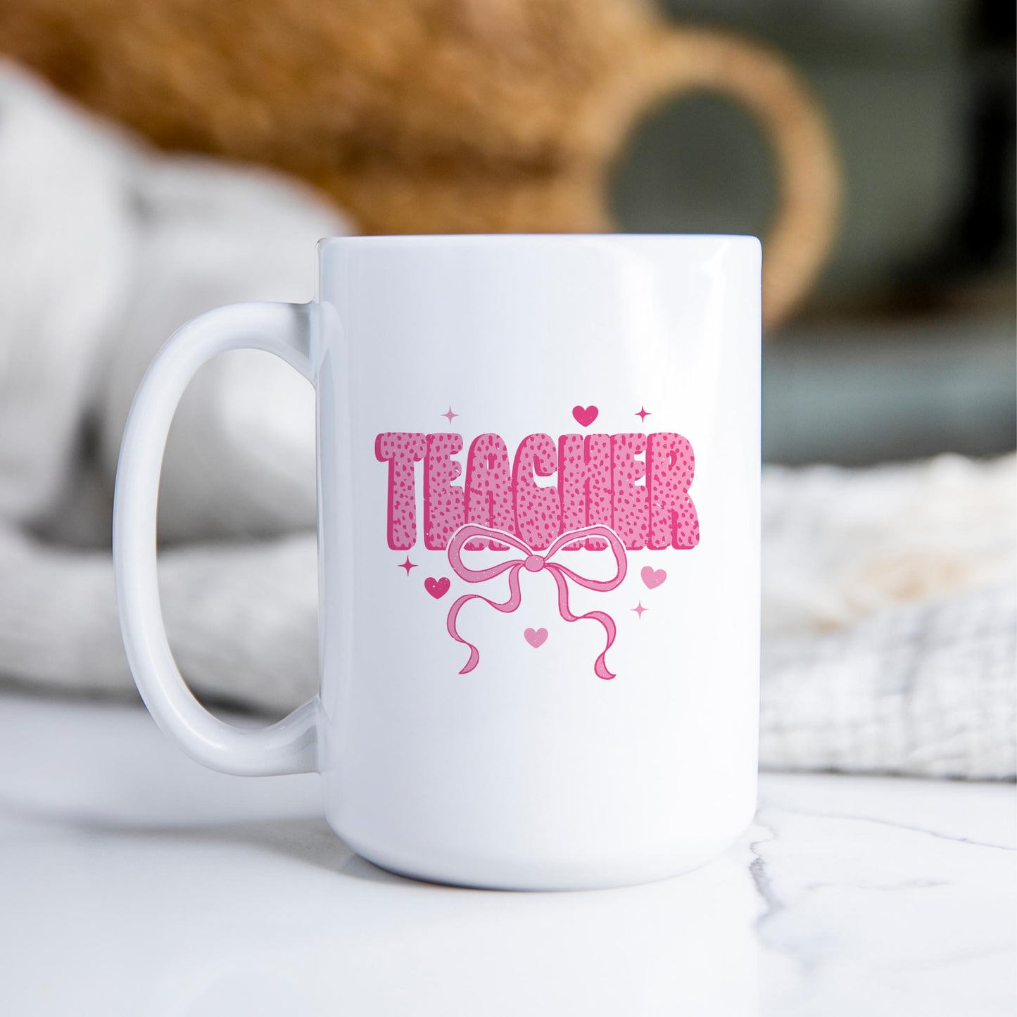 15oz Coffee Mug White-Classroom Coquette Teacher Hearts & Bow -2