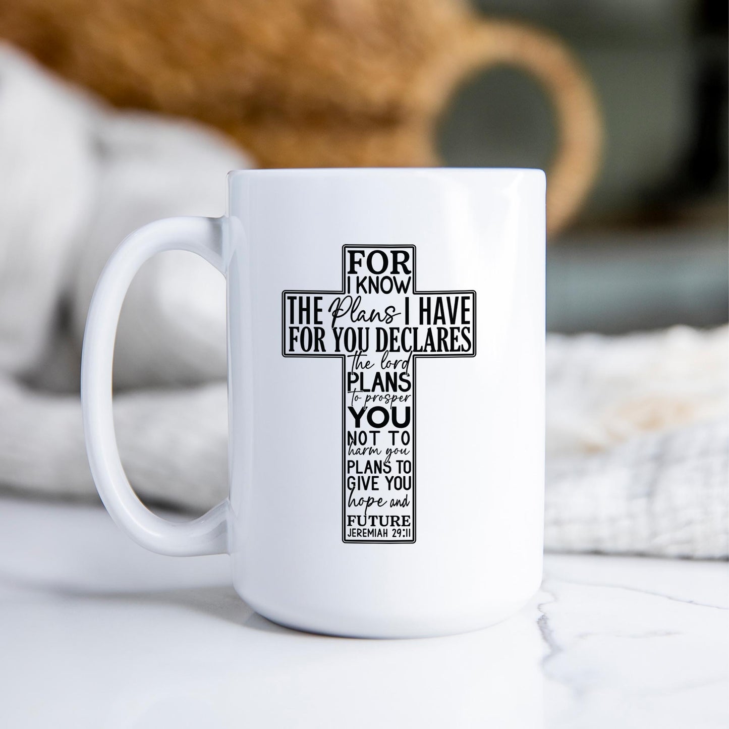 15oz Coffee Mug White-For I Know The Plans Cross -2