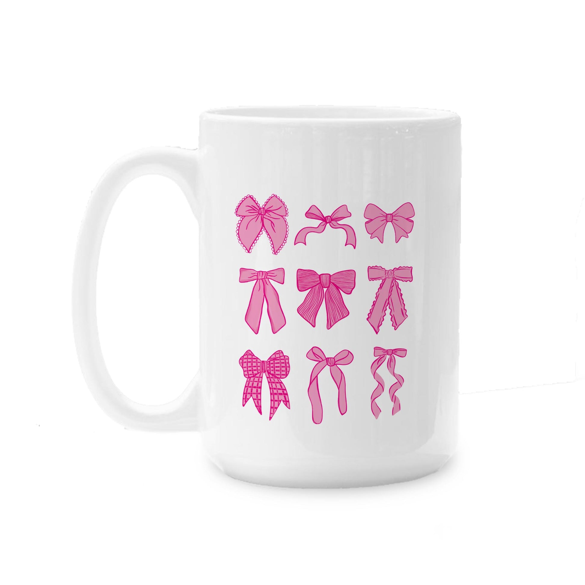 15oz Coffee Mug White-Preppy Bows Pink -0