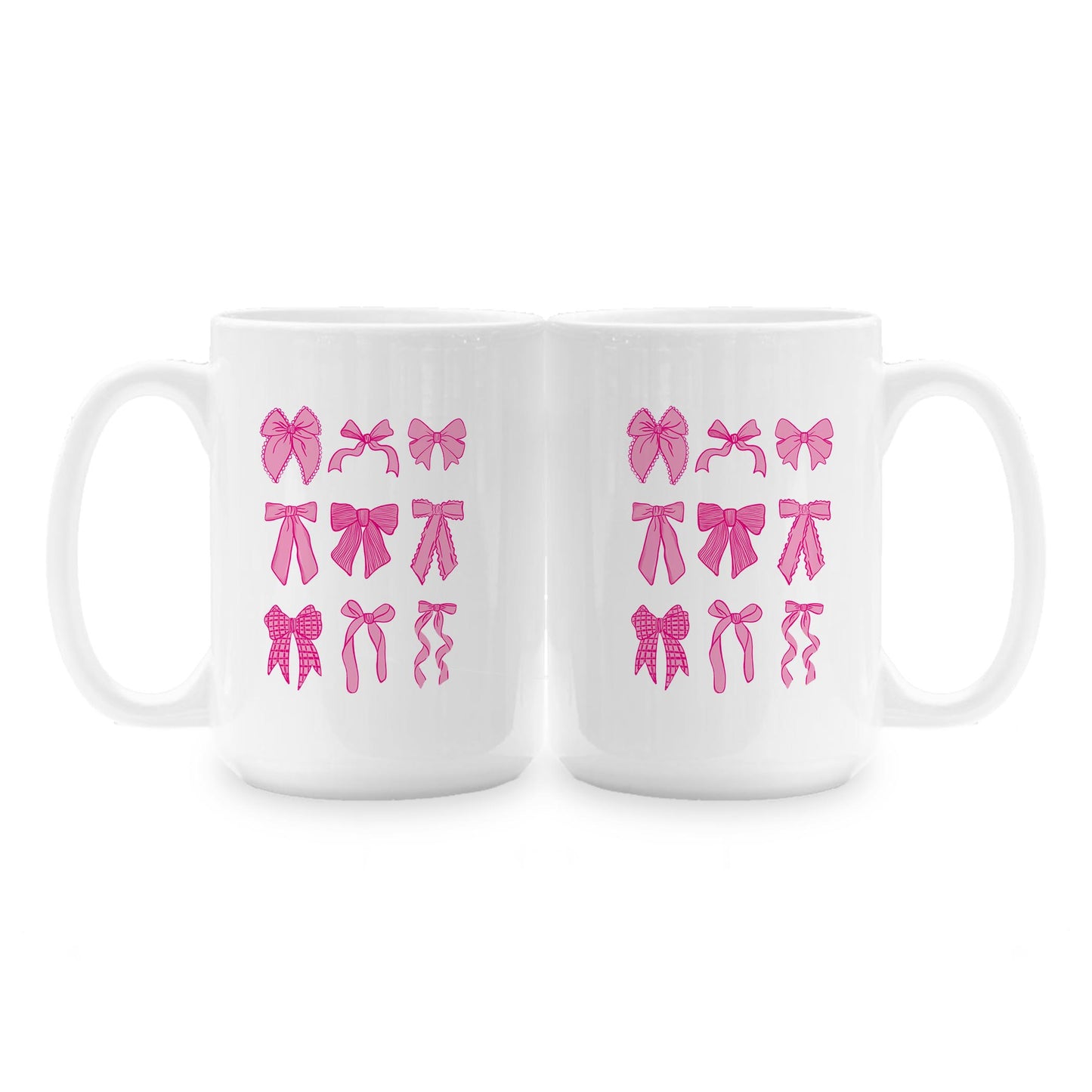 15oz Coffee Mug White-Preppy Bows Pink -1