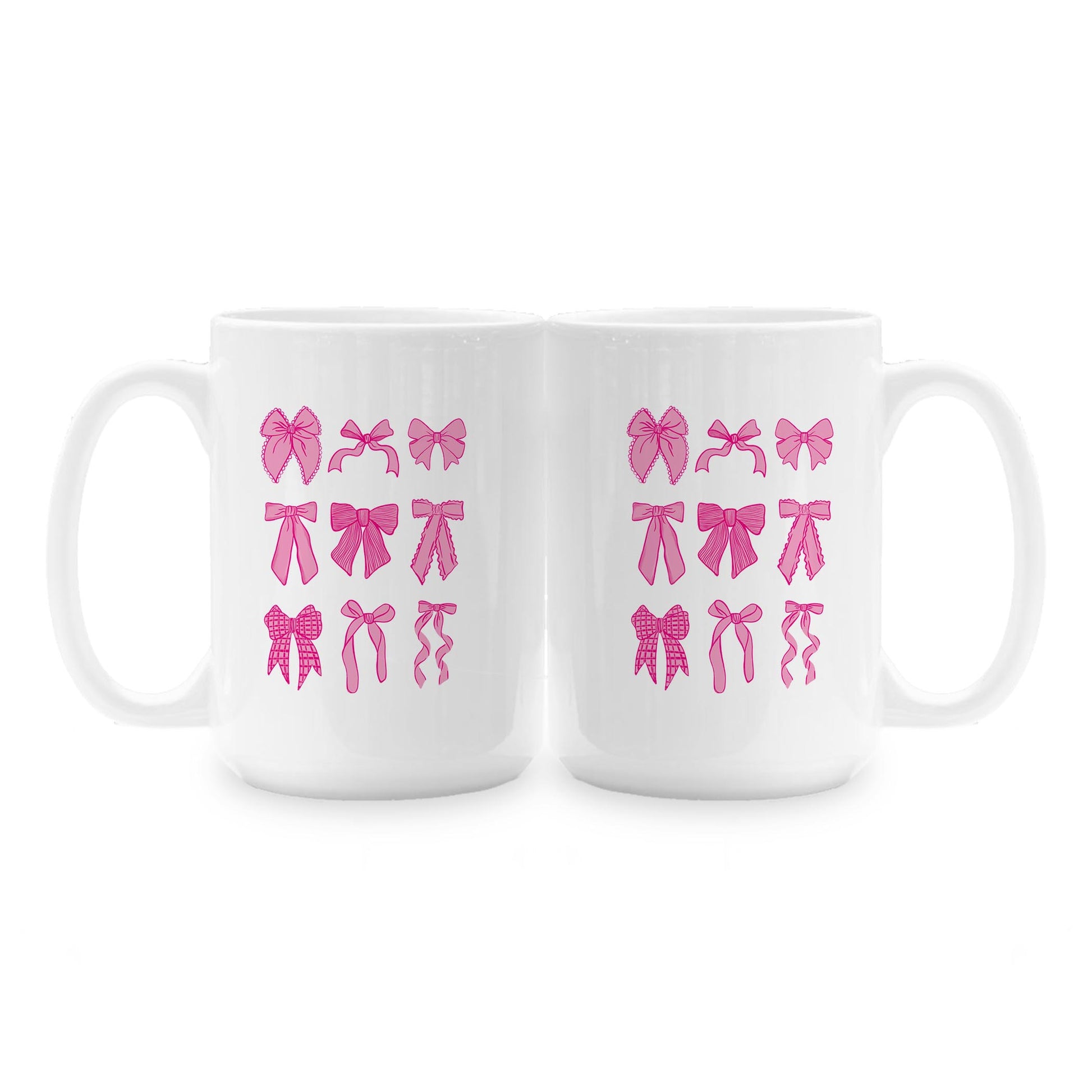 15oz Coffee Mug White-Preppy Bows Pink -1