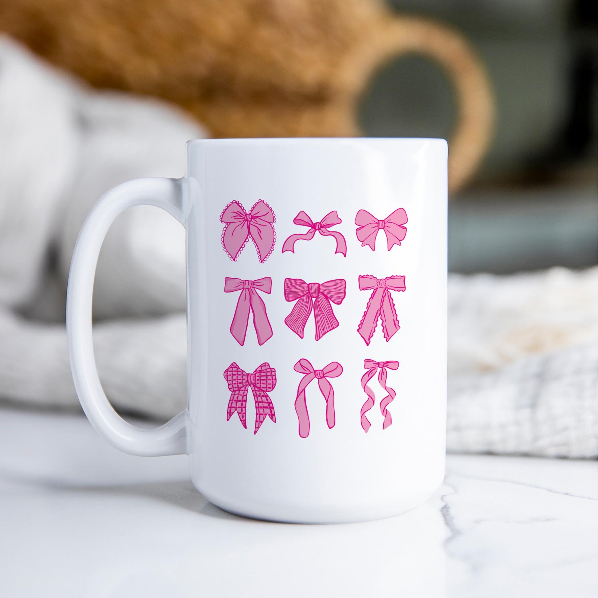 15oz Coffee Mug White-Preppy Bows Pink -2