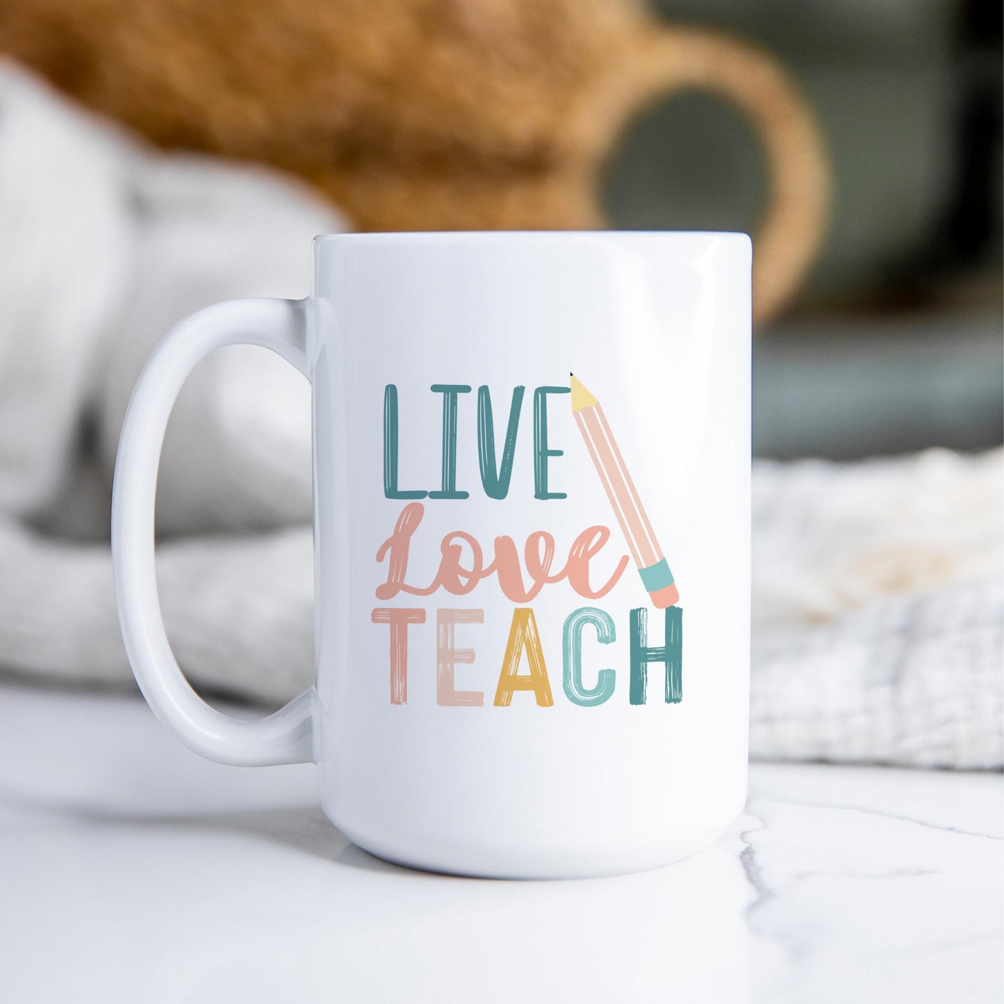 15oz Coffee Mug White-Live Loce Teach -2