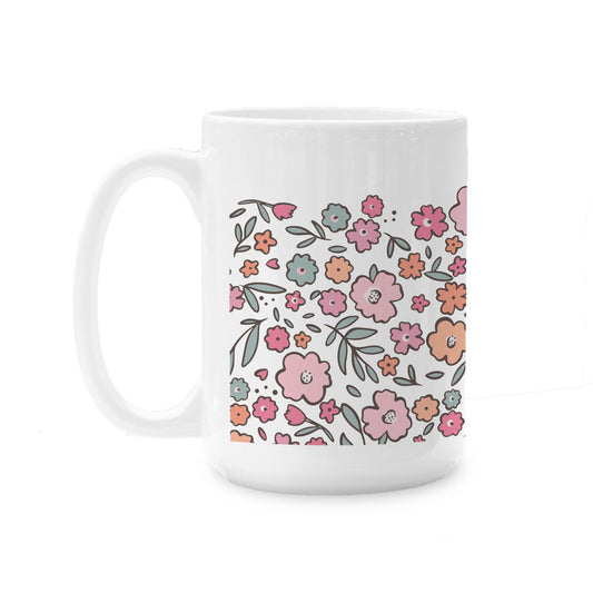 15oz Coffee Mug White-Floral Pattern