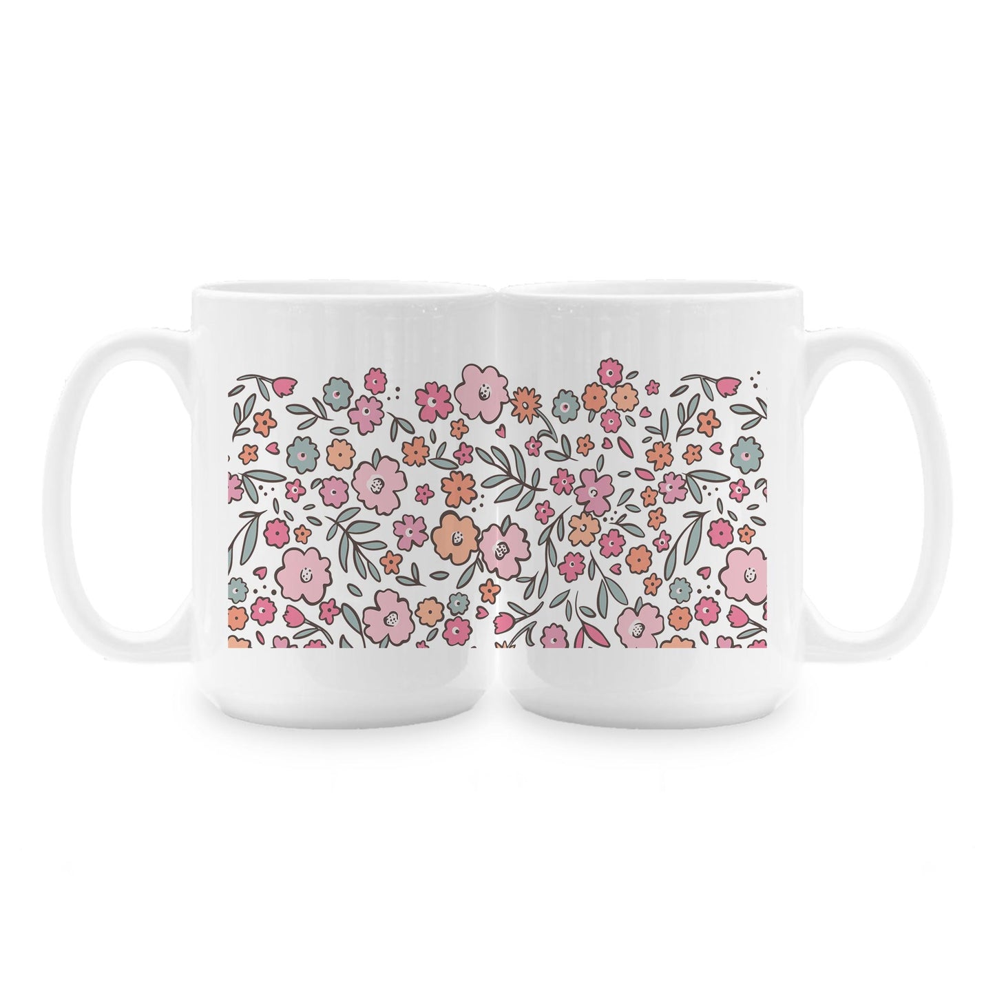 15oz Coffee Mug White-Floral Pattern