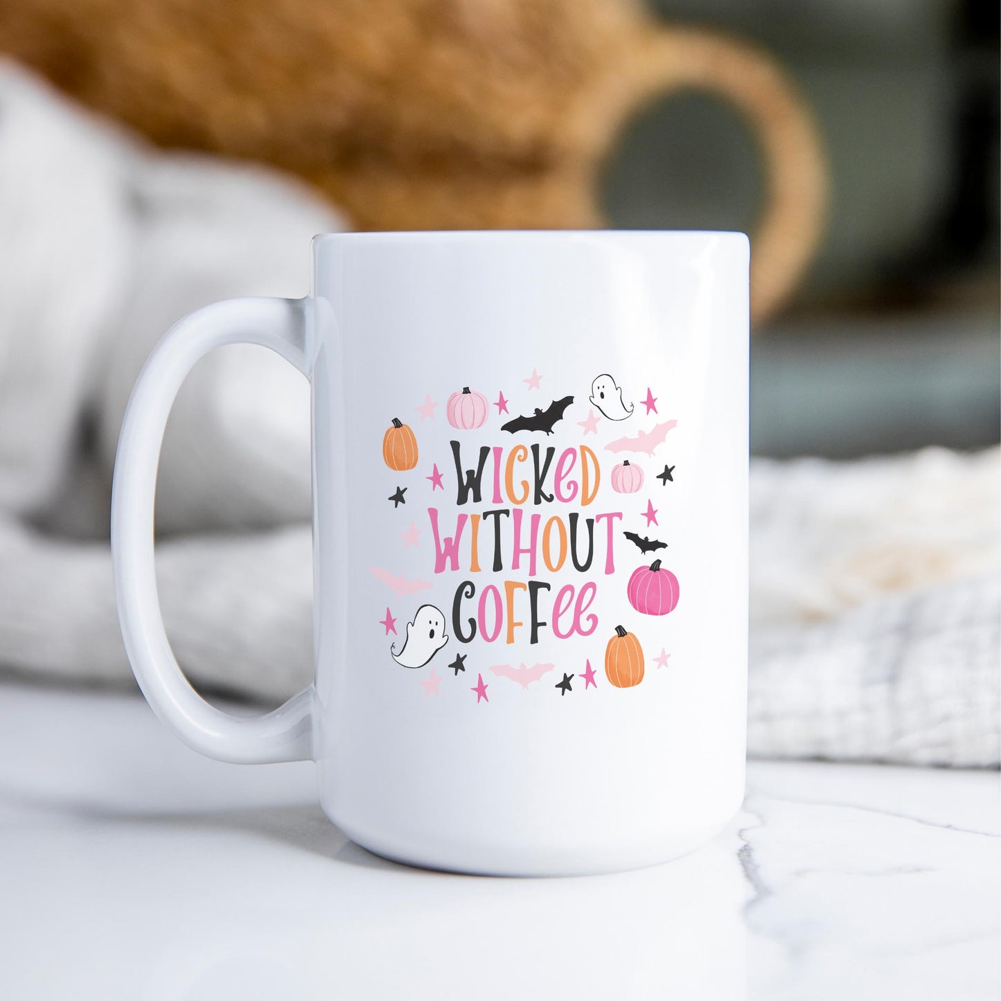 15oz Coffee Mug White-Happy Ghost Wicked Without Coffee