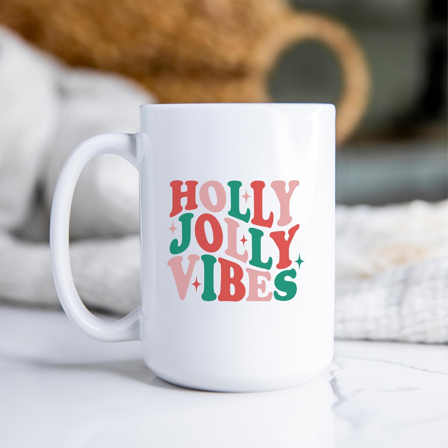 15oz Coffee Mug White-Holly Jolly Vibes