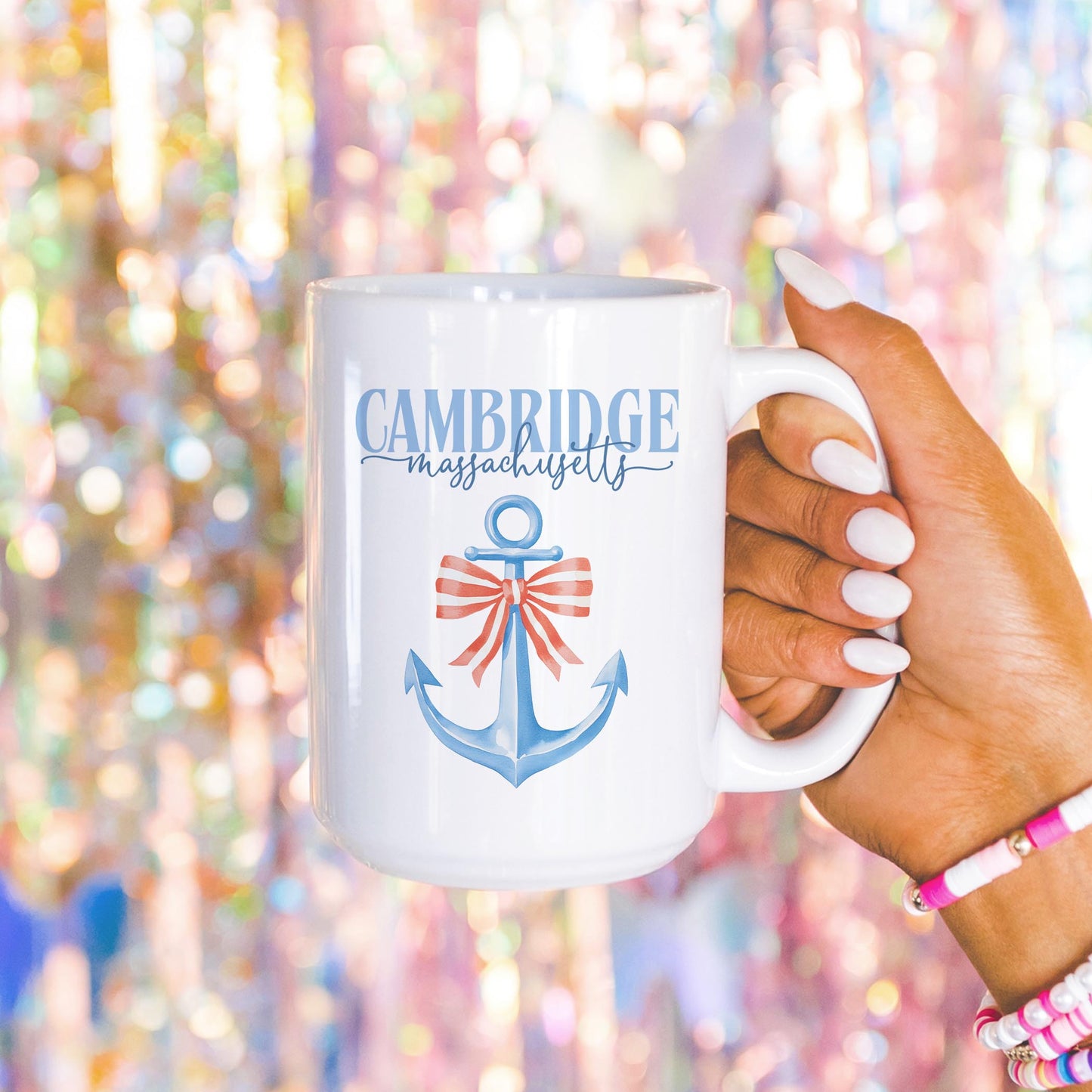 15oz Coffee Mug White-Love+Local New England Tides Anchor -4