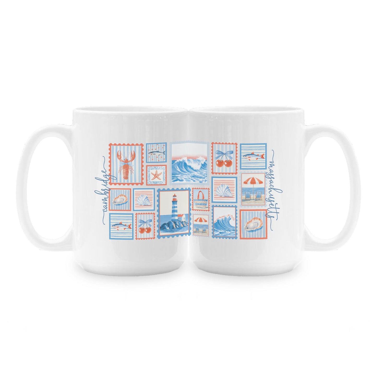 15oz Coffee Mug White-Love+Local New England Tides Stamps -1