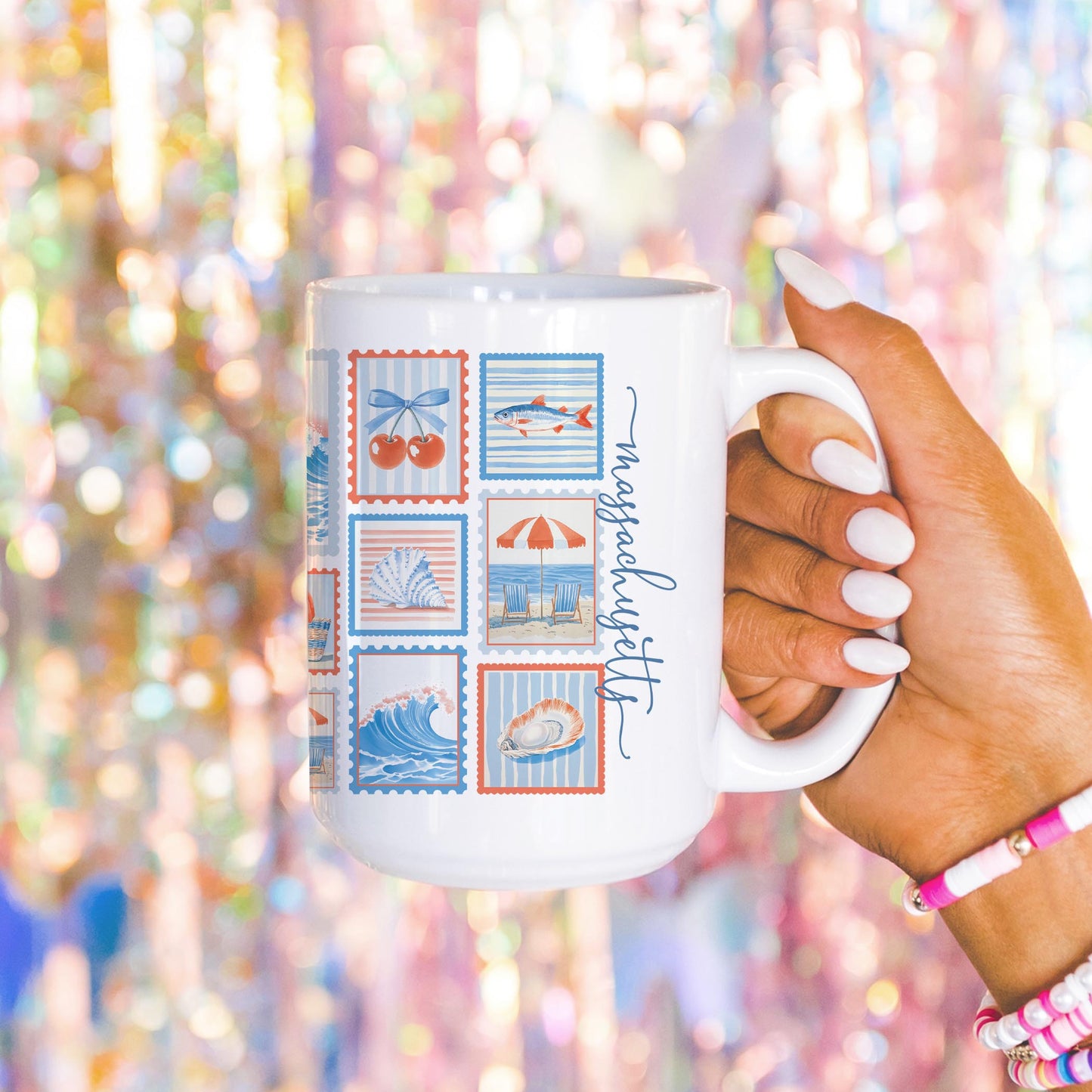15oz Coffee Mug White-Love+Local New England Tides Stamps -4