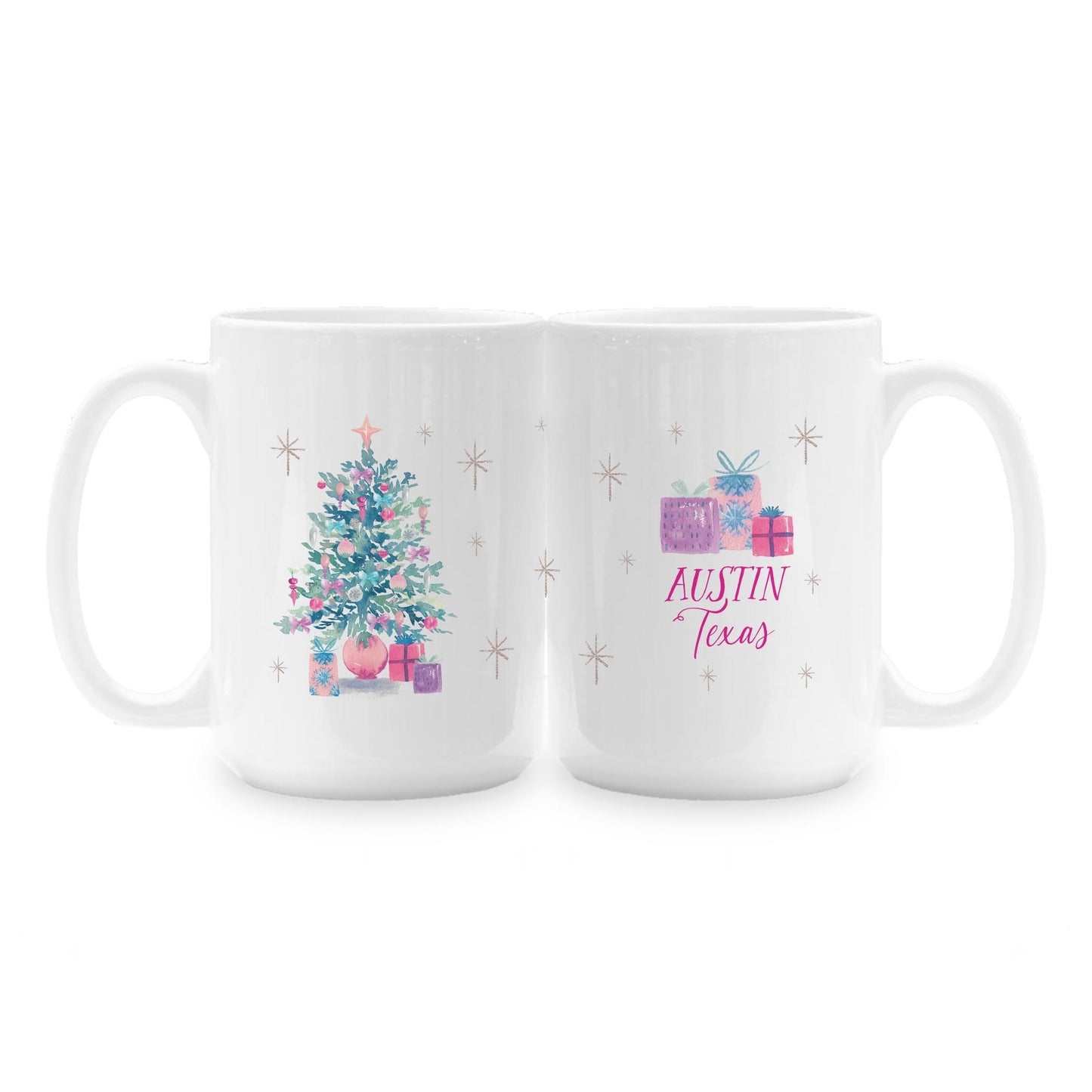 15oz Coffee Mug White-Watercolor Sugar Plum Christmas Tree -1