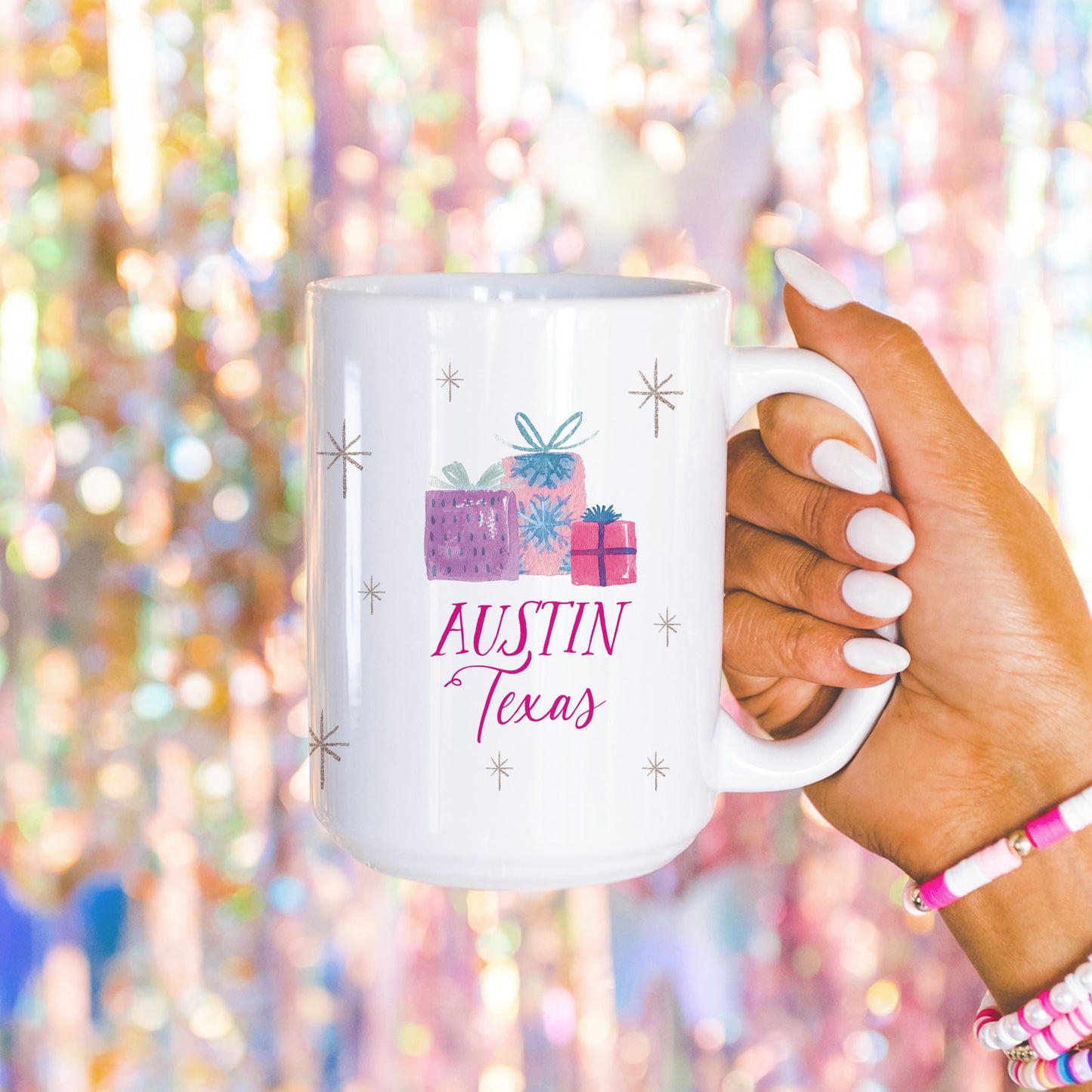 15oz Coffee Mug White-Watercolor Sugar Plum Christmas Tree -4