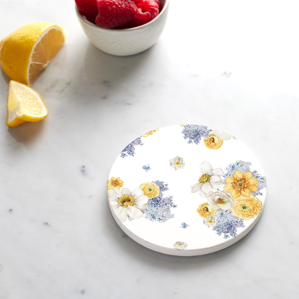 Ceramic Round Coaster-Fantasy Garden Florals 3 -4