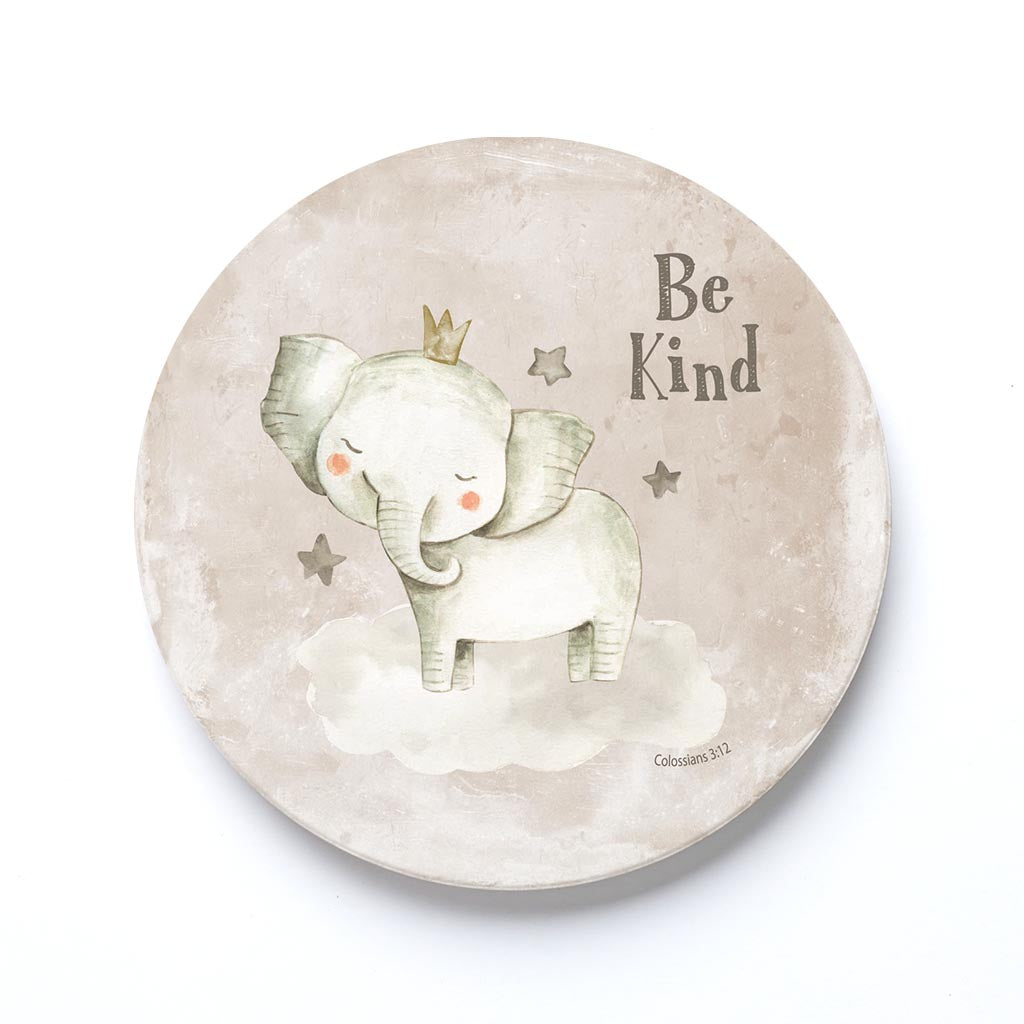 Ceramic Round Coaster-Be Kind Elephant Painted Background