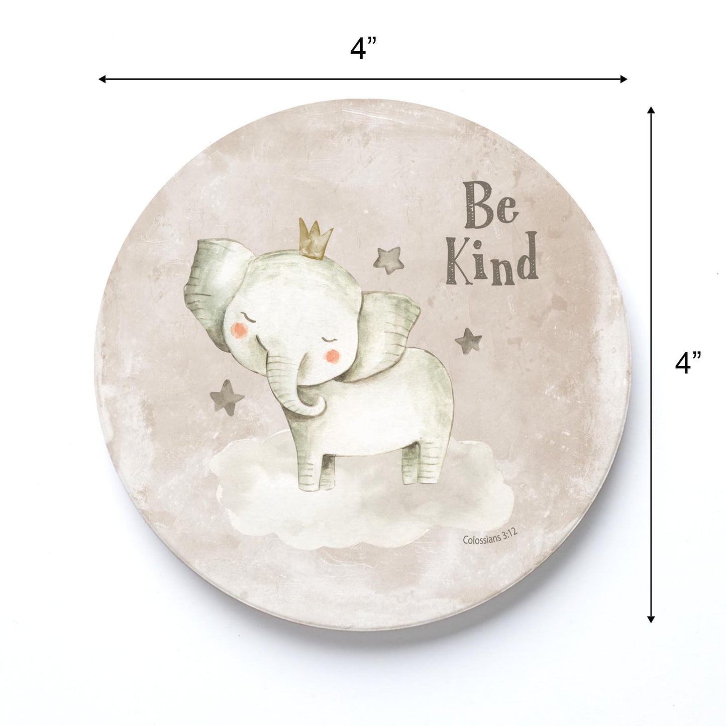 Ceramic Round Coaster-Be Kind Elephant Painted Background