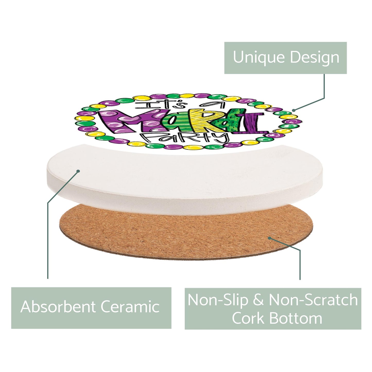 Ceramic Round Coaster-Mardi Gras Mardi Party