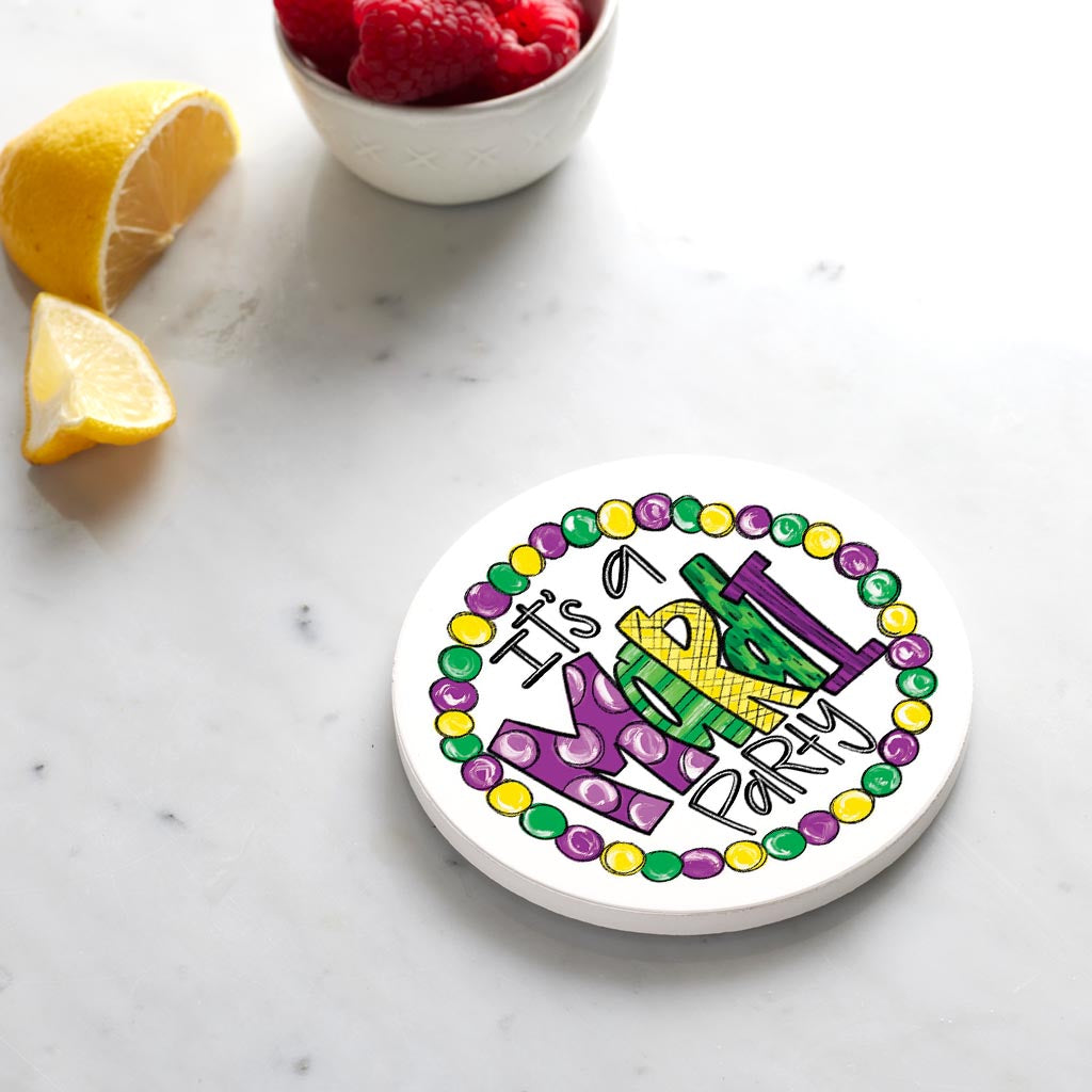 Ceramic Round Coaster-Mardi Gras Mardi Party