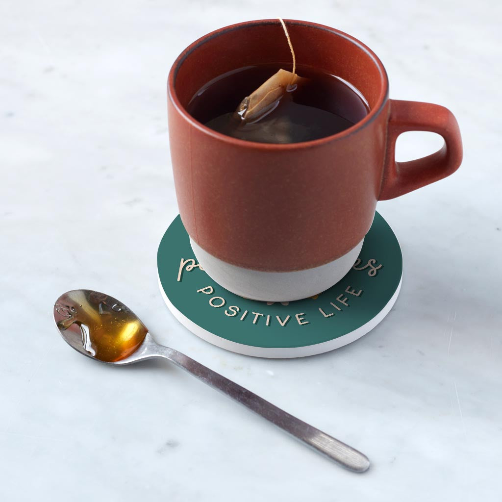 Ceramic Round Coaster-Positive Mind Positive Vibes -5