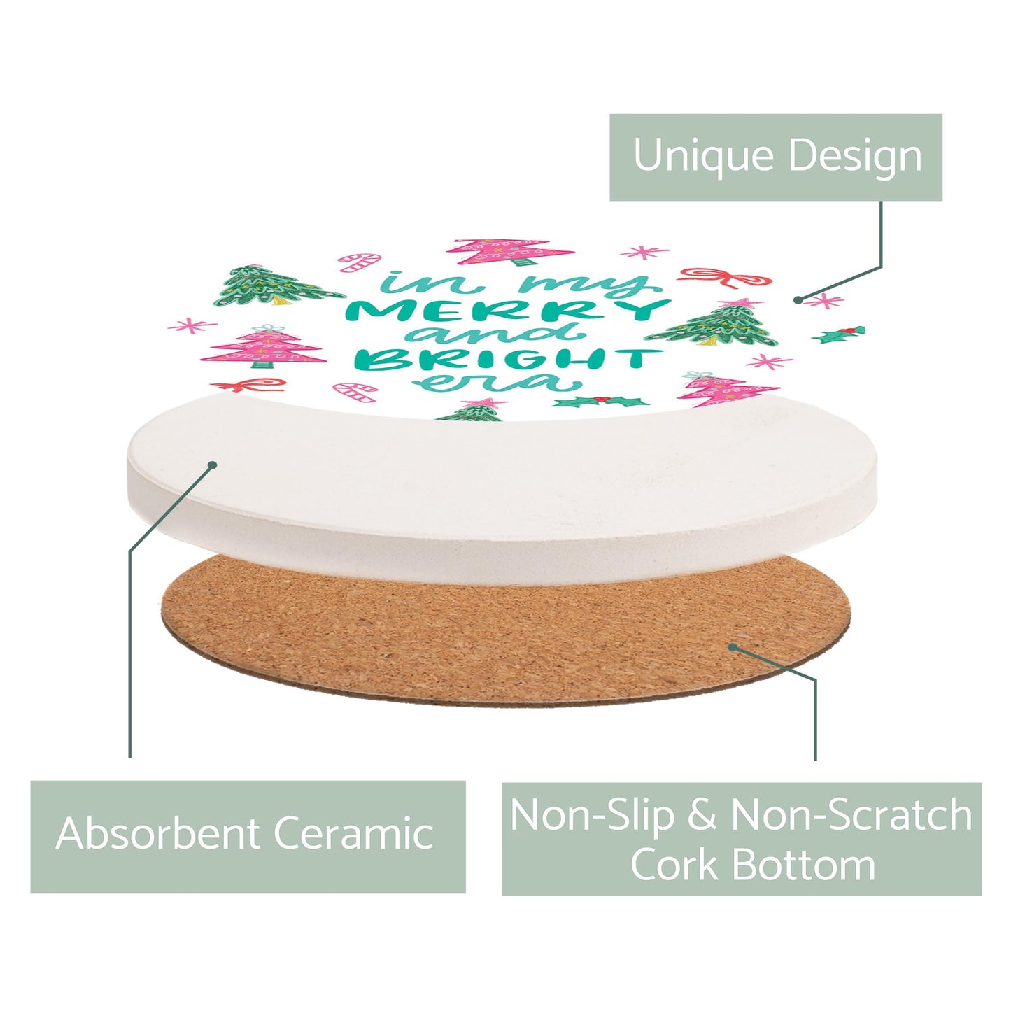 Ceramic Round Coaster-In My Merry & Bright Era