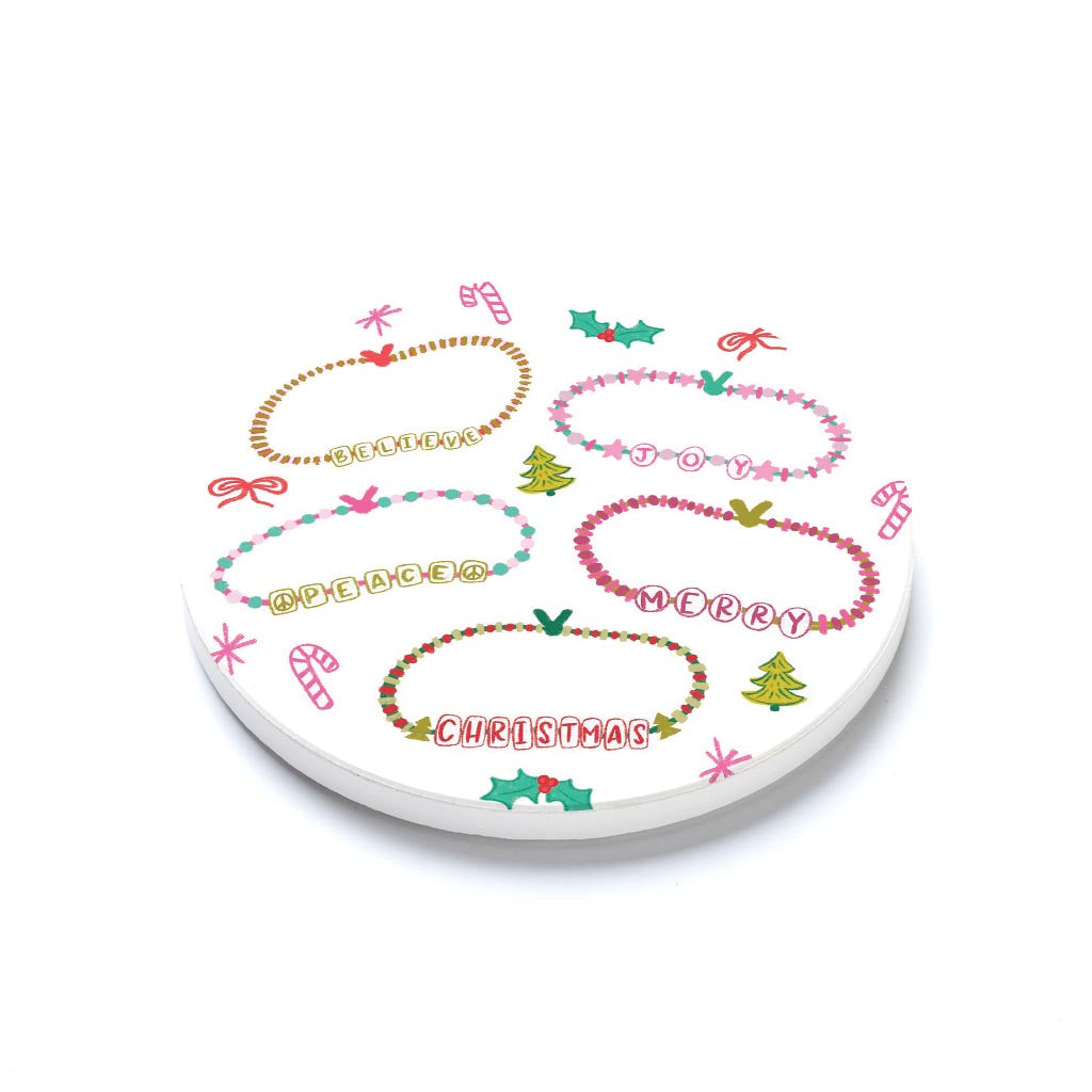 Ceramic Round Coaster-Christmas Bracelets