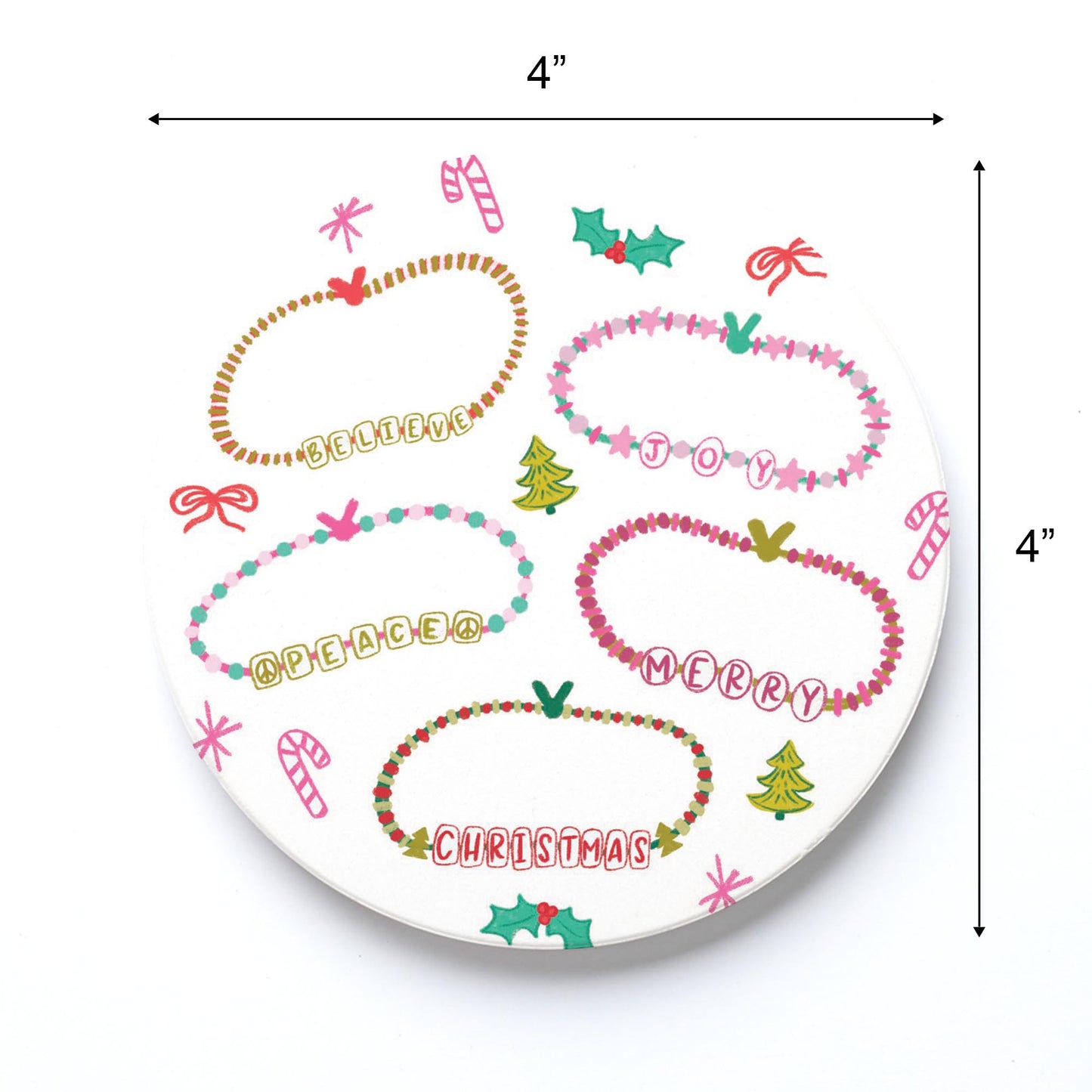 Ceramic Round Coaster-Christmas Bracelets