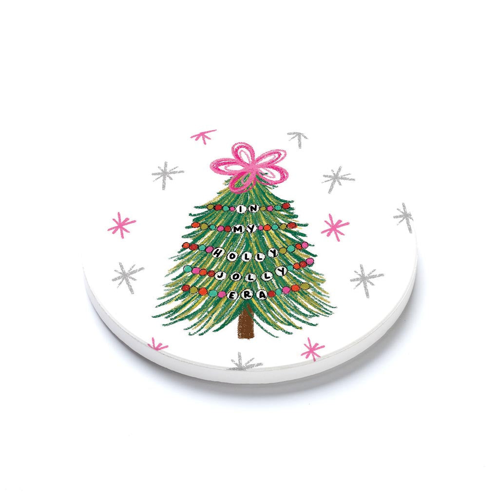 Ceramic Round Coaster-In My Holly Jolly Era Tree