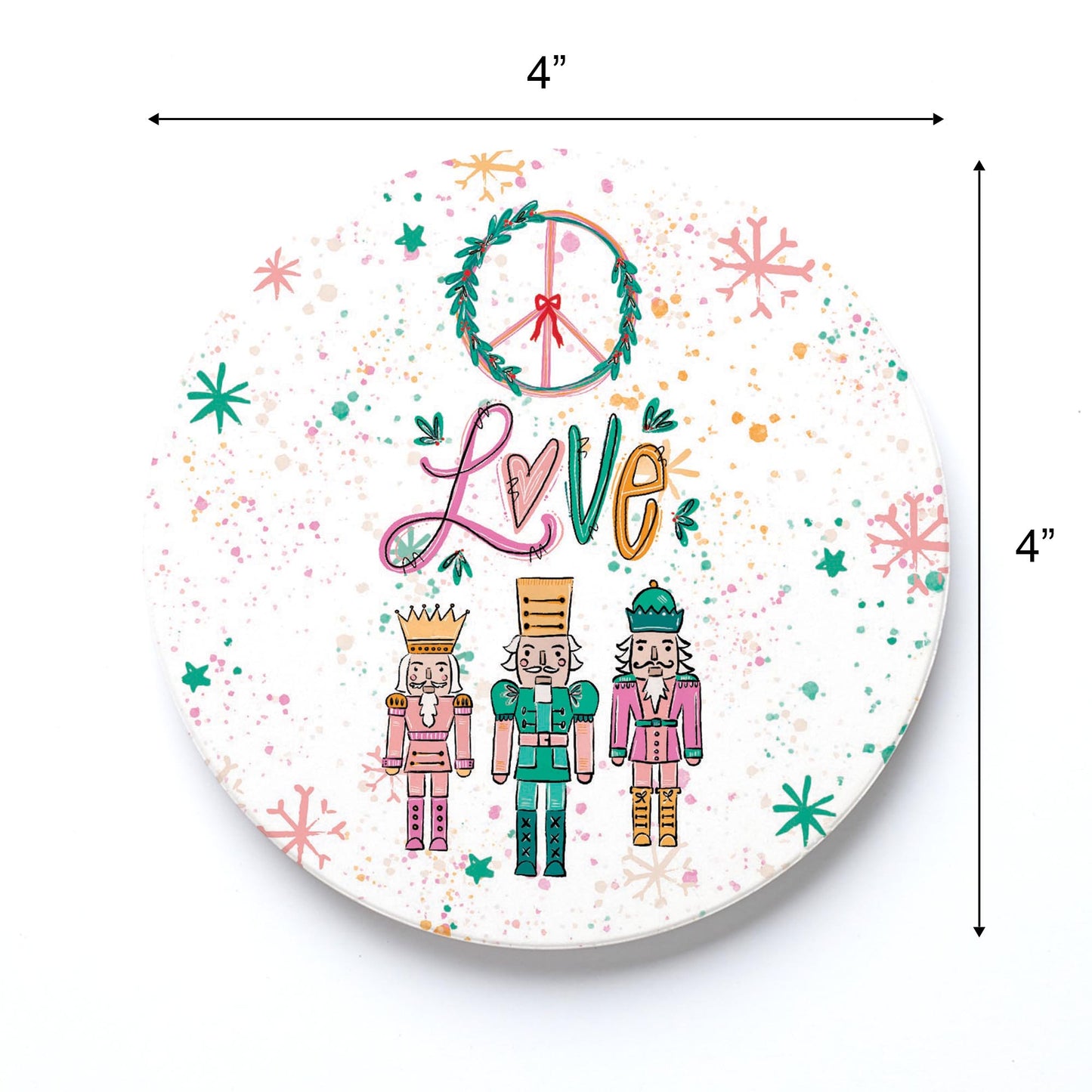 Ceramic Round Coaster-Peace Love Nutcrackers -3