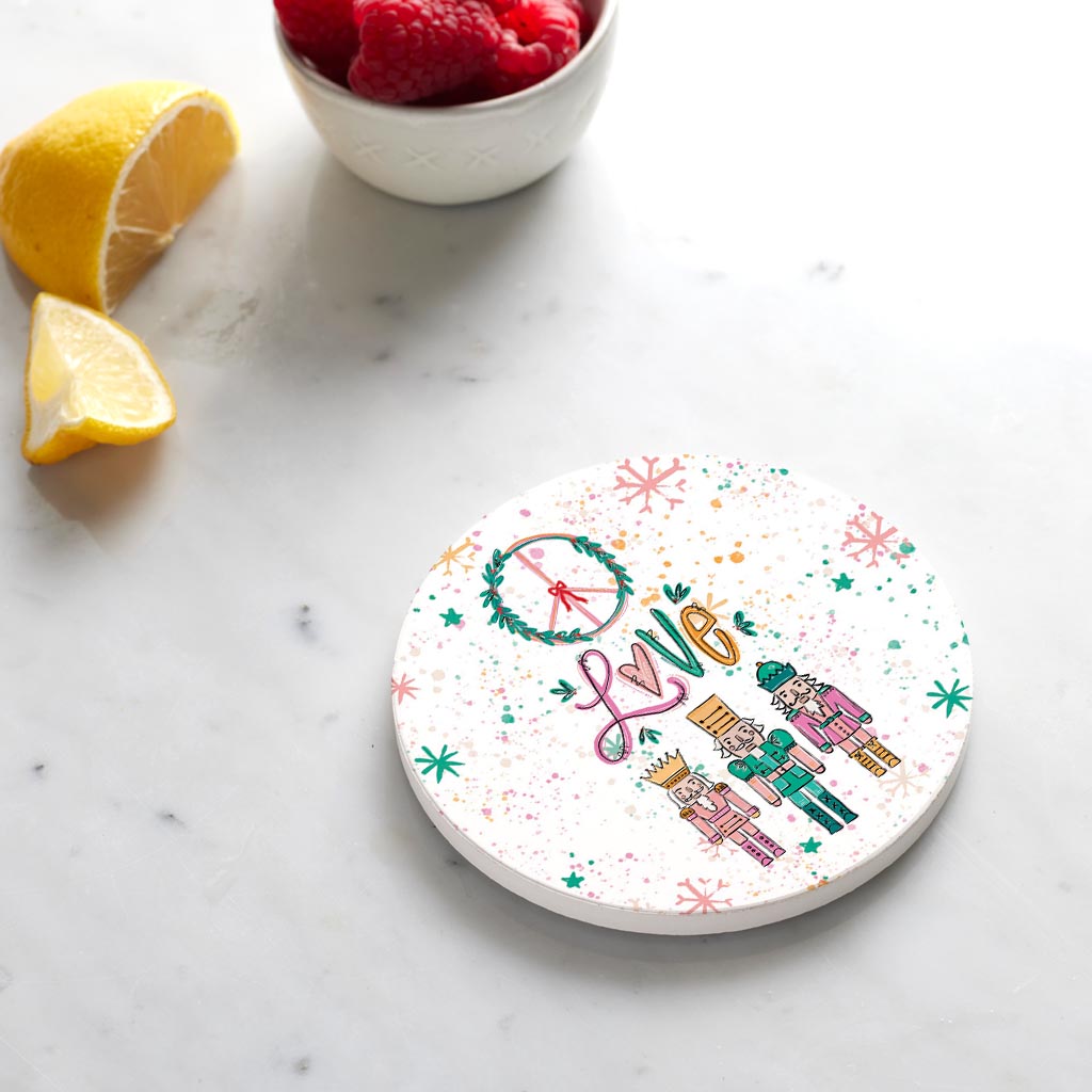 Ceramic Round Coaster-Peace Love Nutcrackers -4