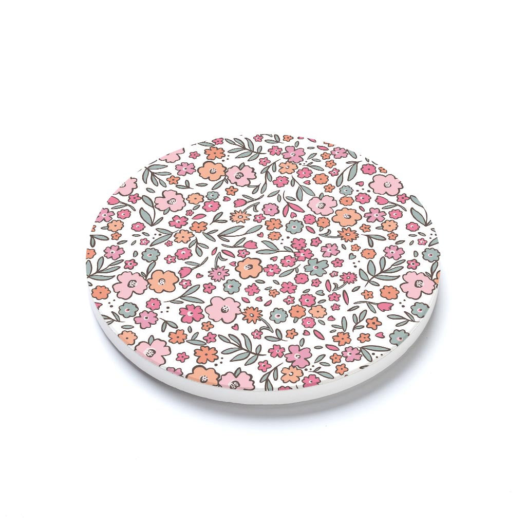 Ceramic Round Coaster-Floral Pattern