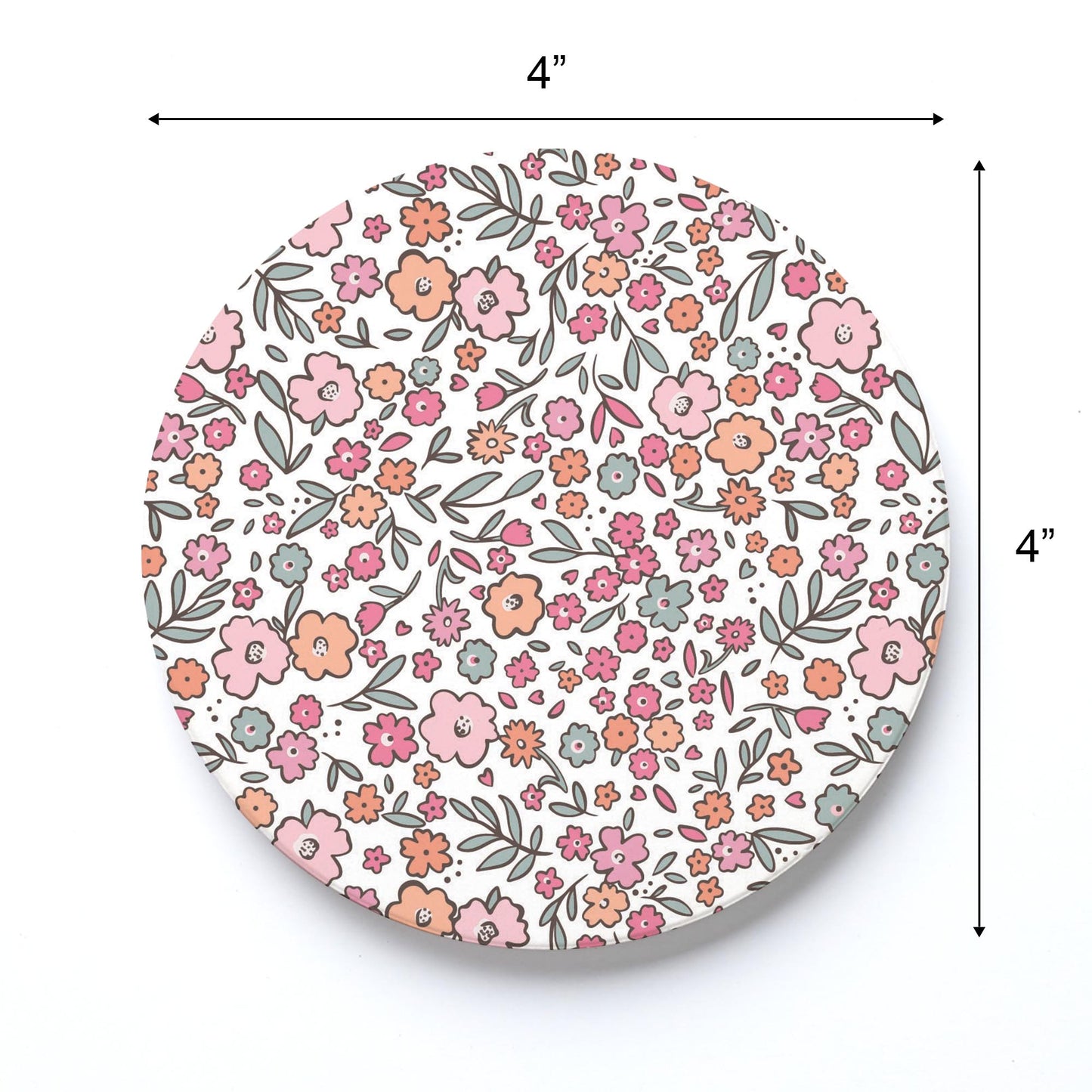 Ceramic Round Coaster-Floral Pattern