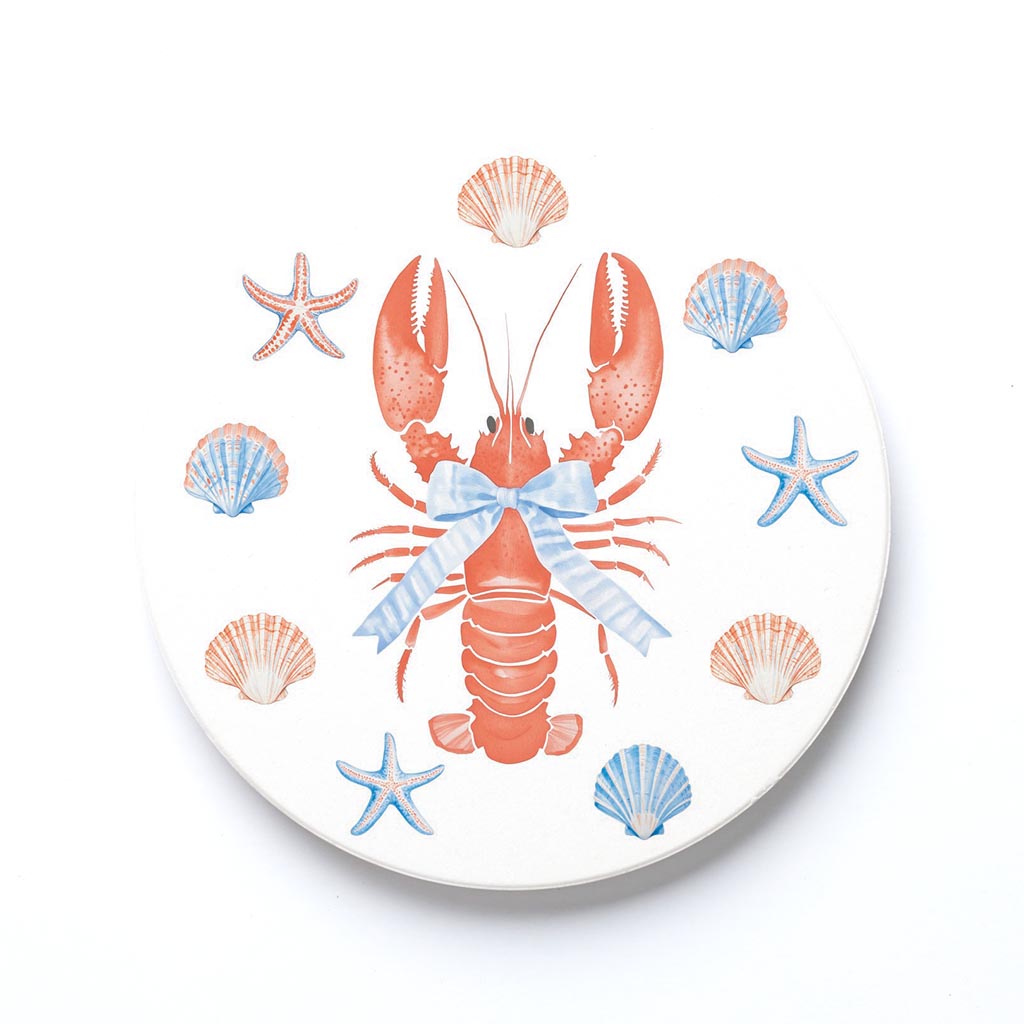 Ceramic Round Coaster-New England Tides Lobster -0