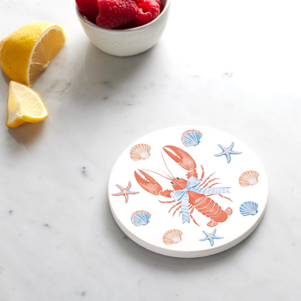 Ceramic Round Coaster-New England Tides Lobster -4