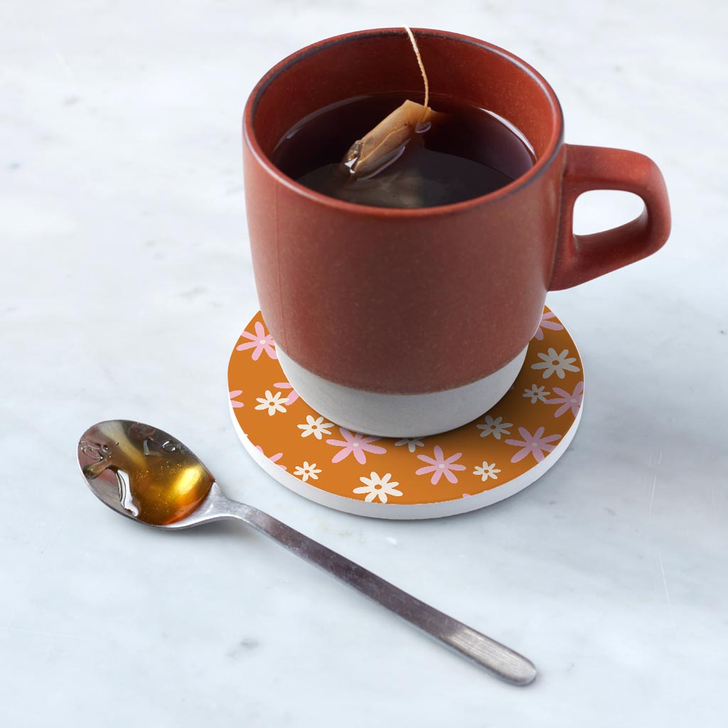 Ceramic Round Coaster-Spring Daisy Floral Pattern