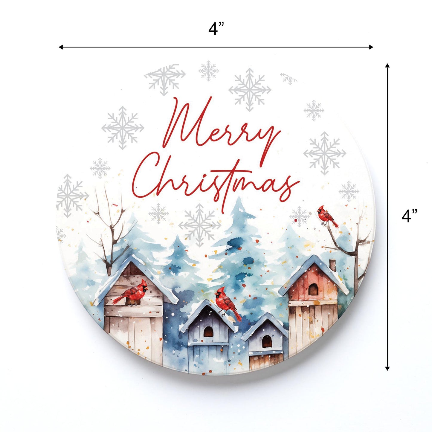 Ceramic Round Coaster-Cardinal Christmas Merry Christmas -3