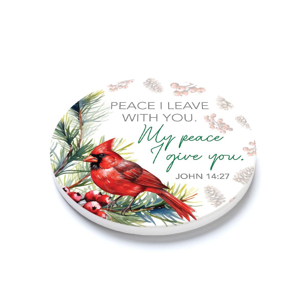 Ceramic Round Coaster-Cardinal Christmas Peace I Give You -1