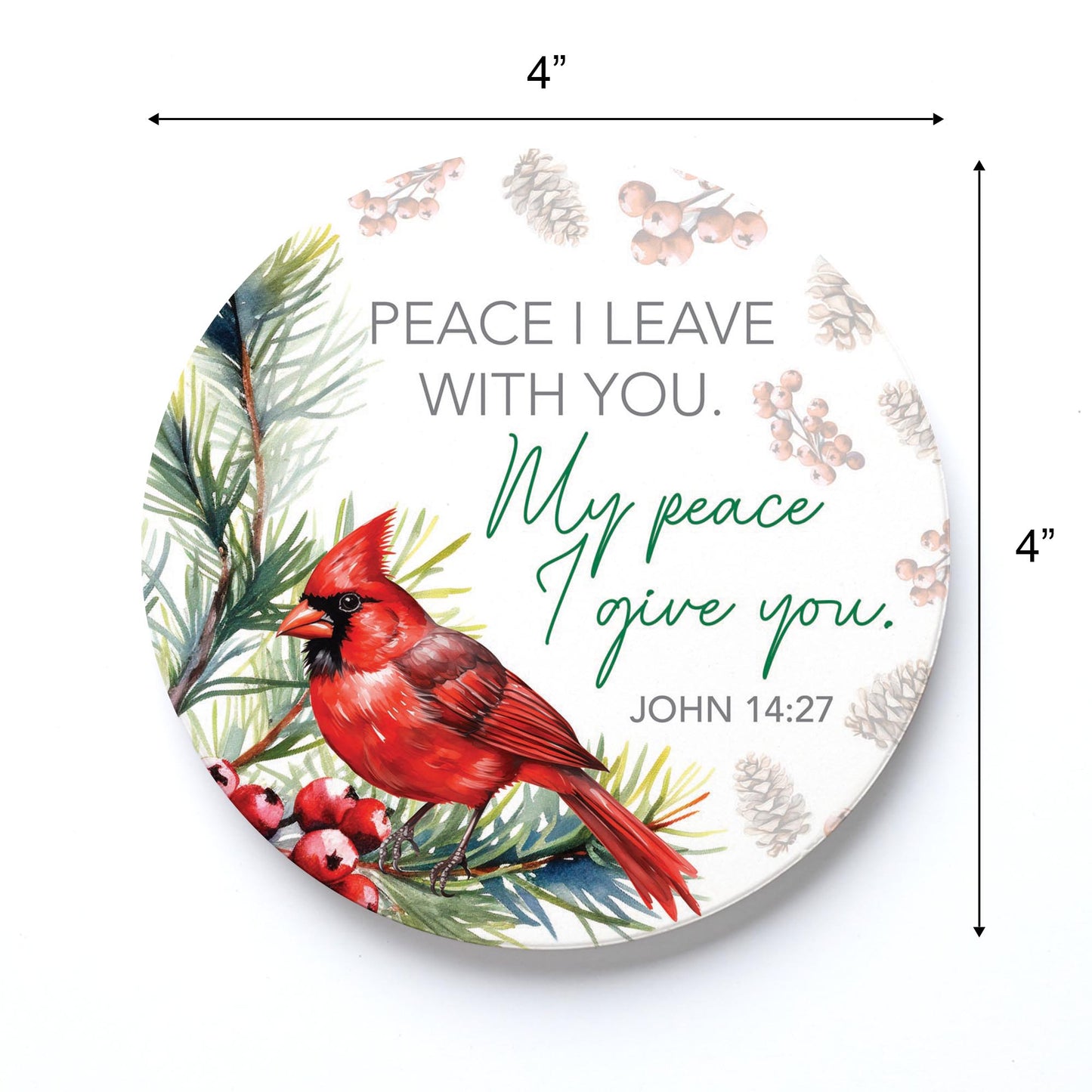 Ceramic Round Coaster-Cardinal Christmas Peace I Give You -3