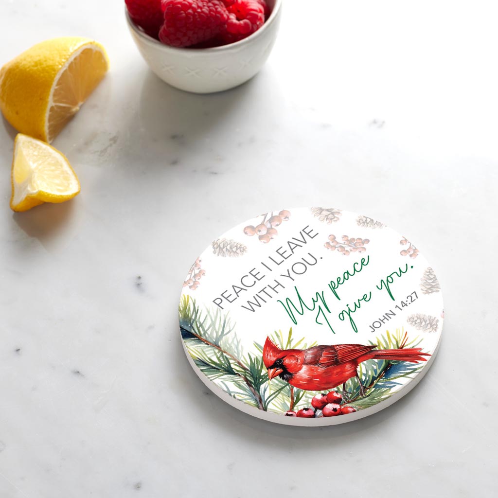 Ceramic Round Coaster-Cardinal Christmas Peace I Give You -4