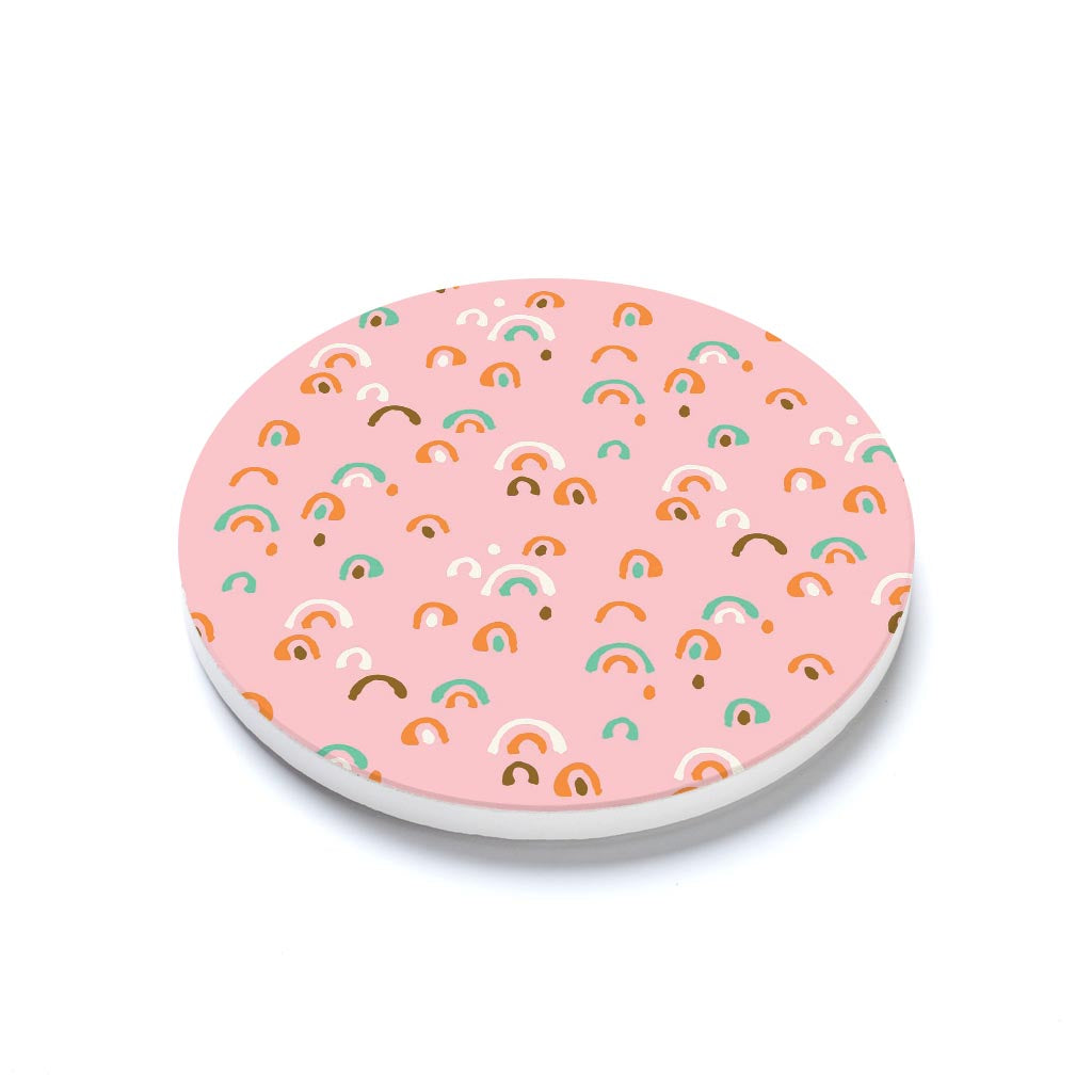 Ceramic Round Coaster-Bright Whimsical Pink Pattern -1