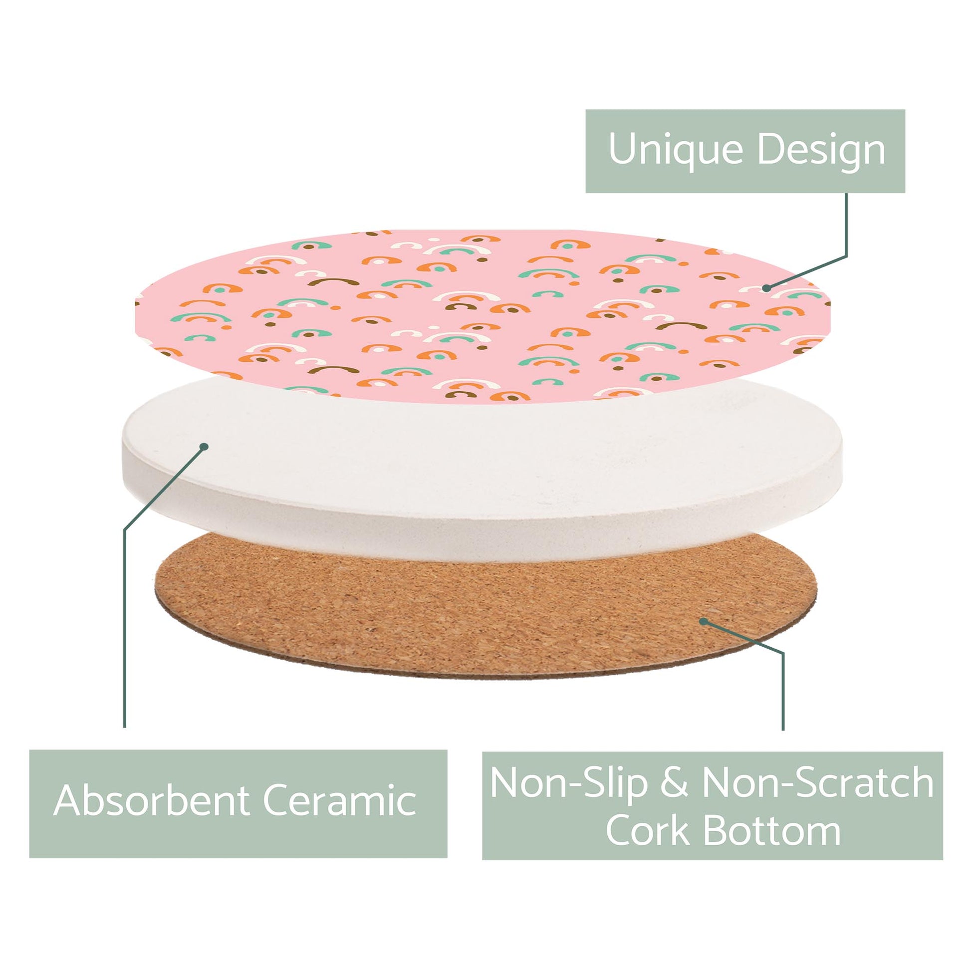 Ceramic Round Coaster-Bright Whimsical Pink Pattern -2