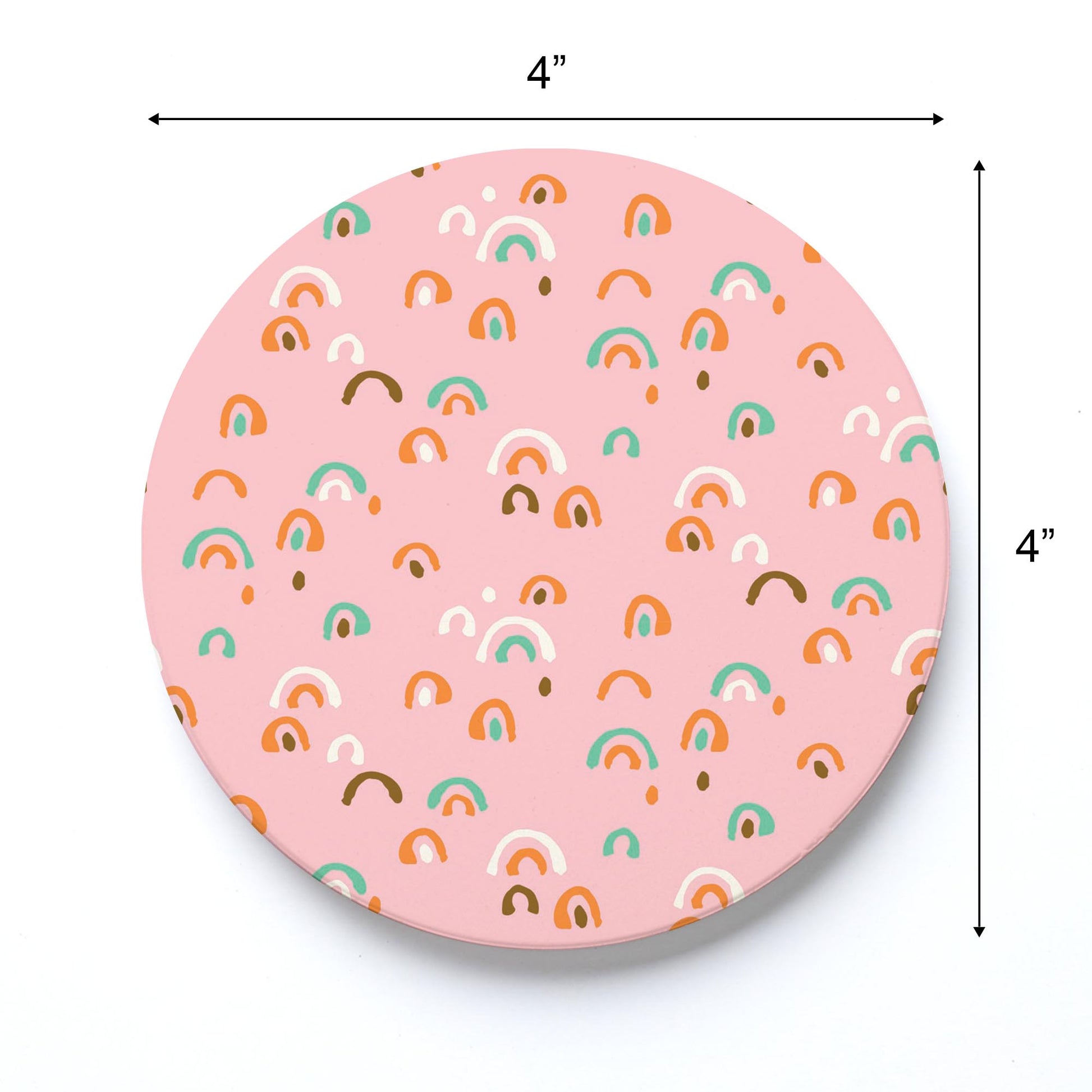 Ceramic Round Coaster-Bright Whimsical Pink Pattern -3