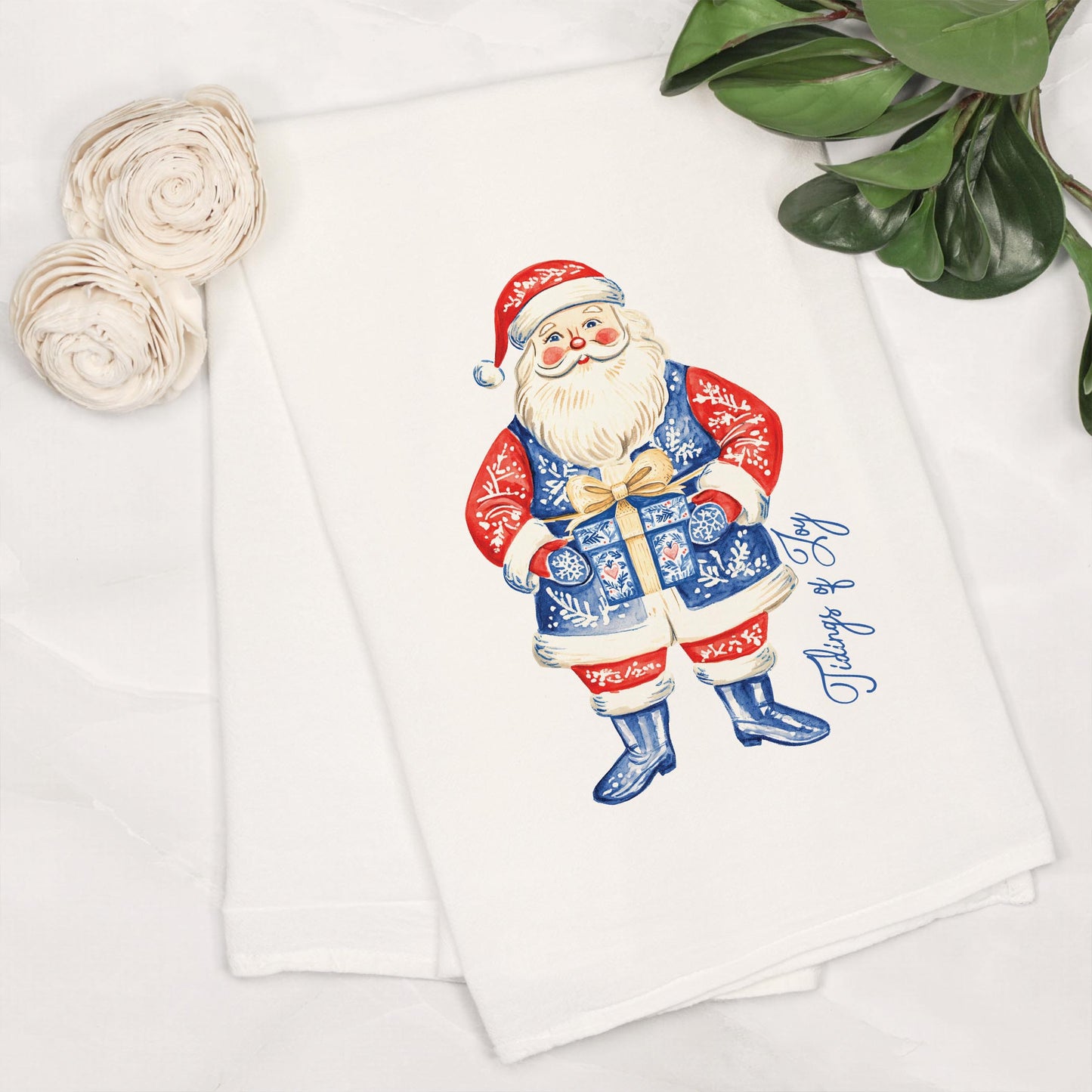 Cotton Tea Towel White-Blue Noel - A Grand Millennial Christmas -6