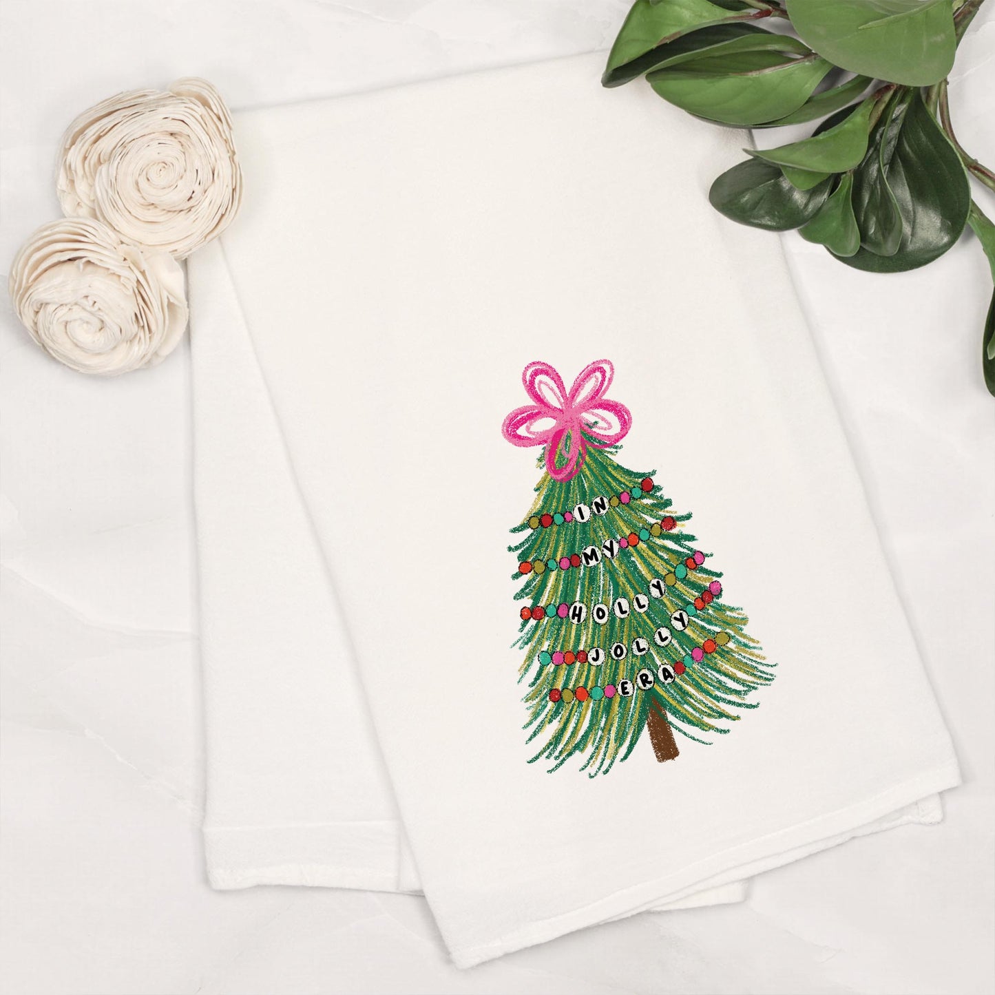 Cotton Tea Towel White-In My Holly Jolly Era Tree
