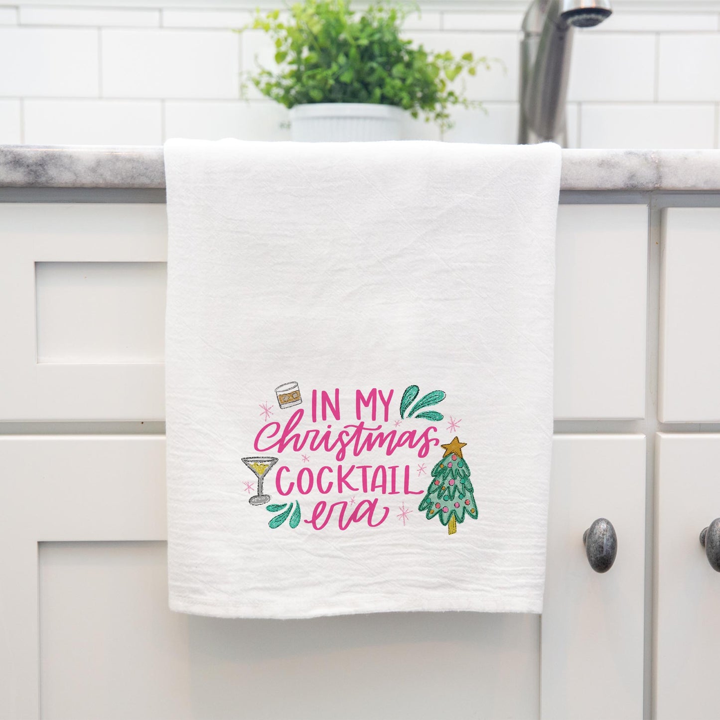 Cotton Tea Towel White-In My Christmas Cocktail Era