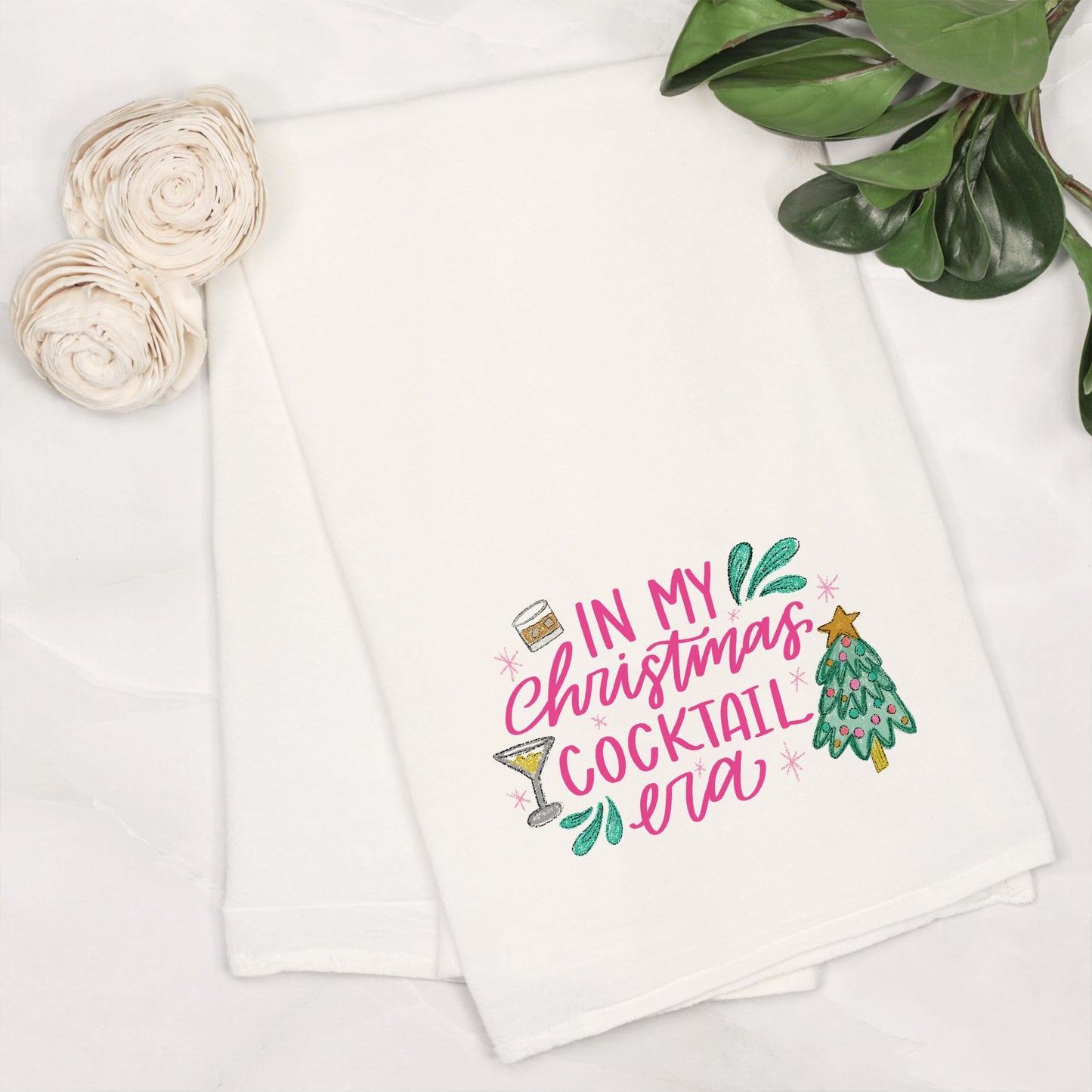 Cotton Tea Towel White-In My Christmas Cocktail Era